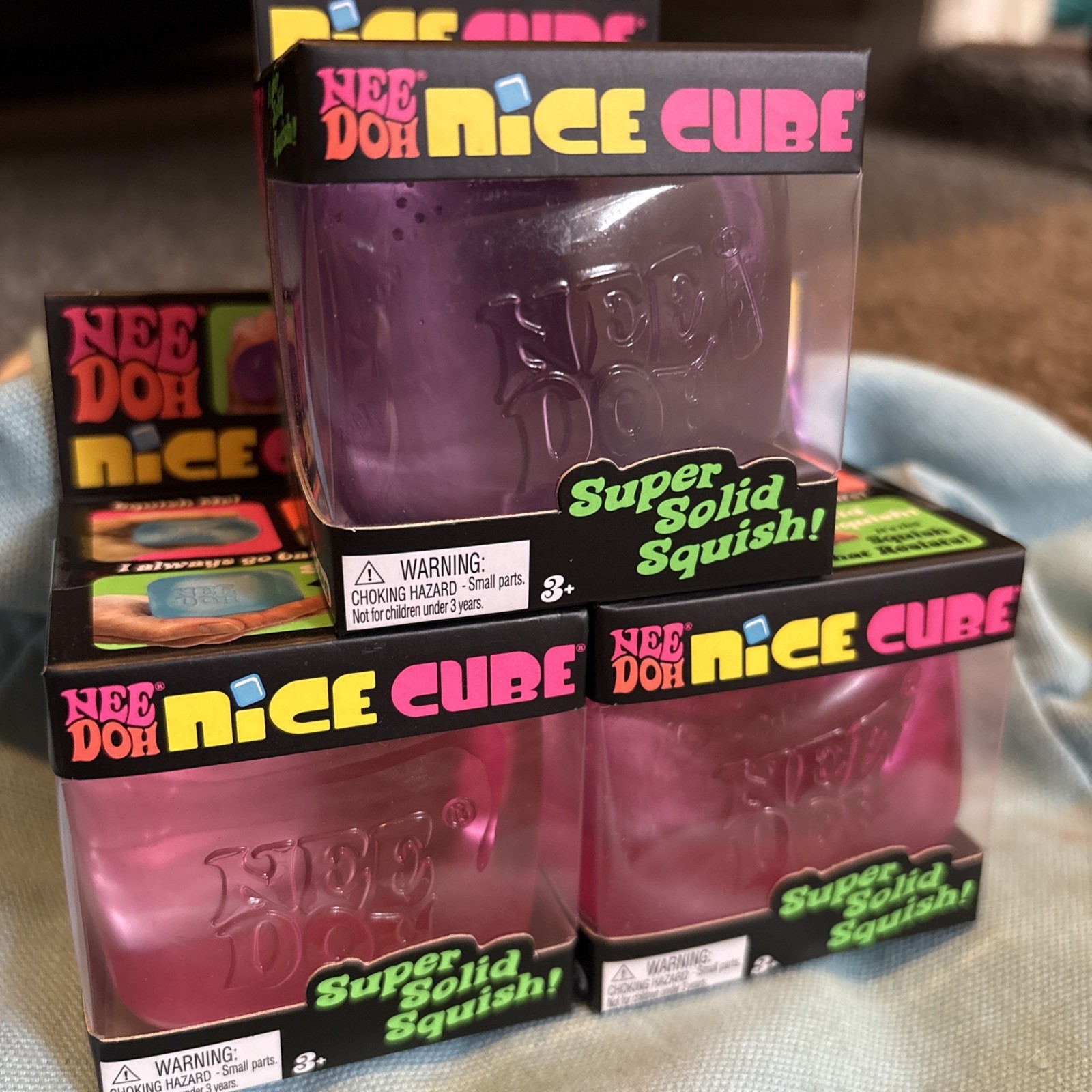 NeeDoh Nice Cube Viral Squishy Toy Lot of 1 NIB Schylling (2 pink 1 purple left)