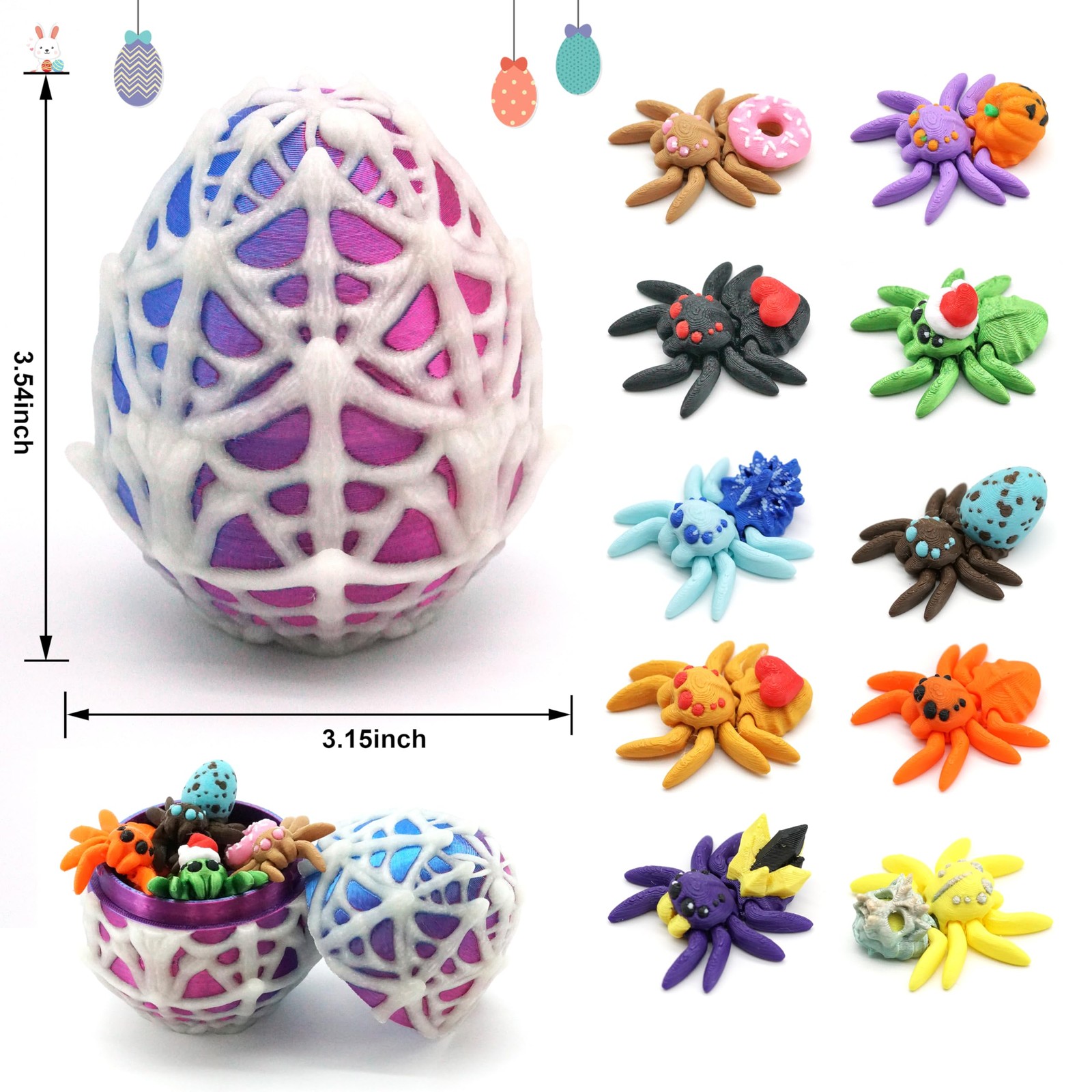 3D Printed Spider Egg with 10 Unique Spiders Inside, 3D Printed Animals Fidge…