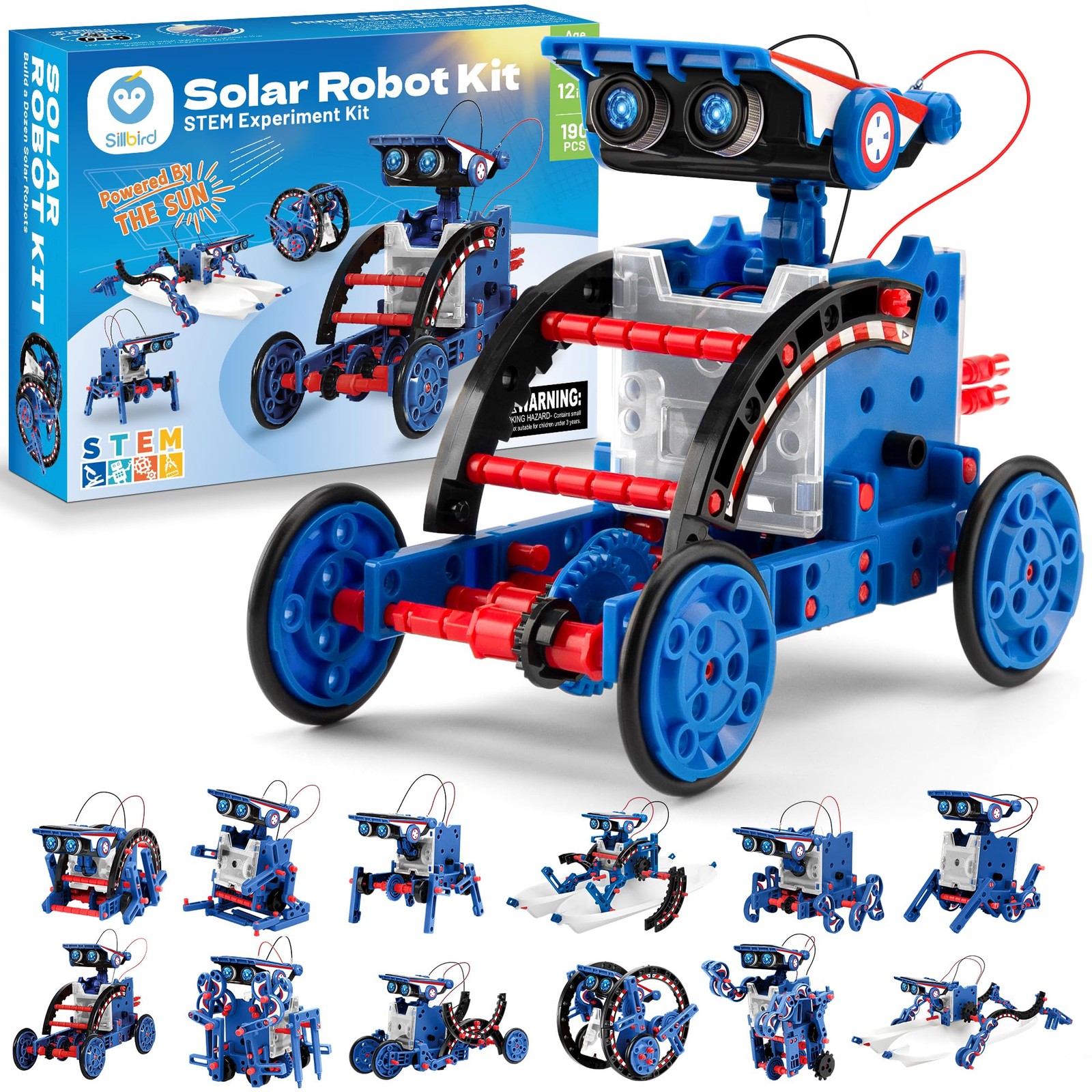 Sillbird Solar Robot Building Kit STEM Gift for Boys Aged Medium, Blue-red
