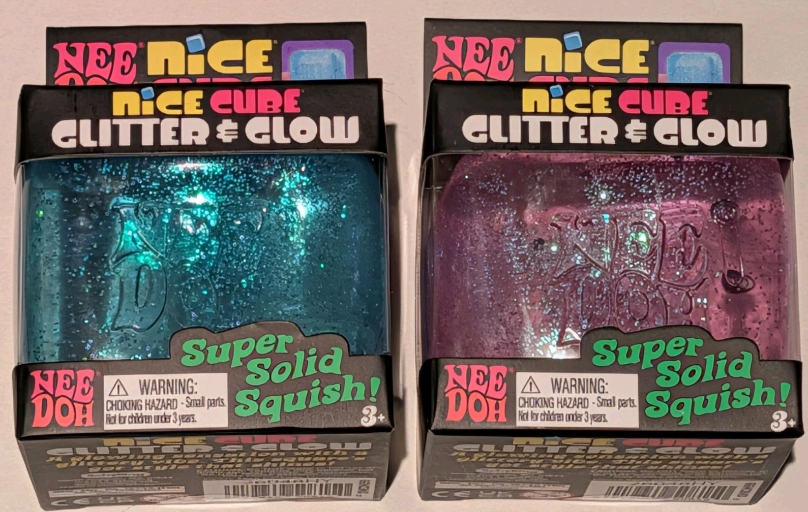 NeeDoh Nice Cube Glitter & Glow Set of 2 Authentic Squishy Sensory Fidget Toy