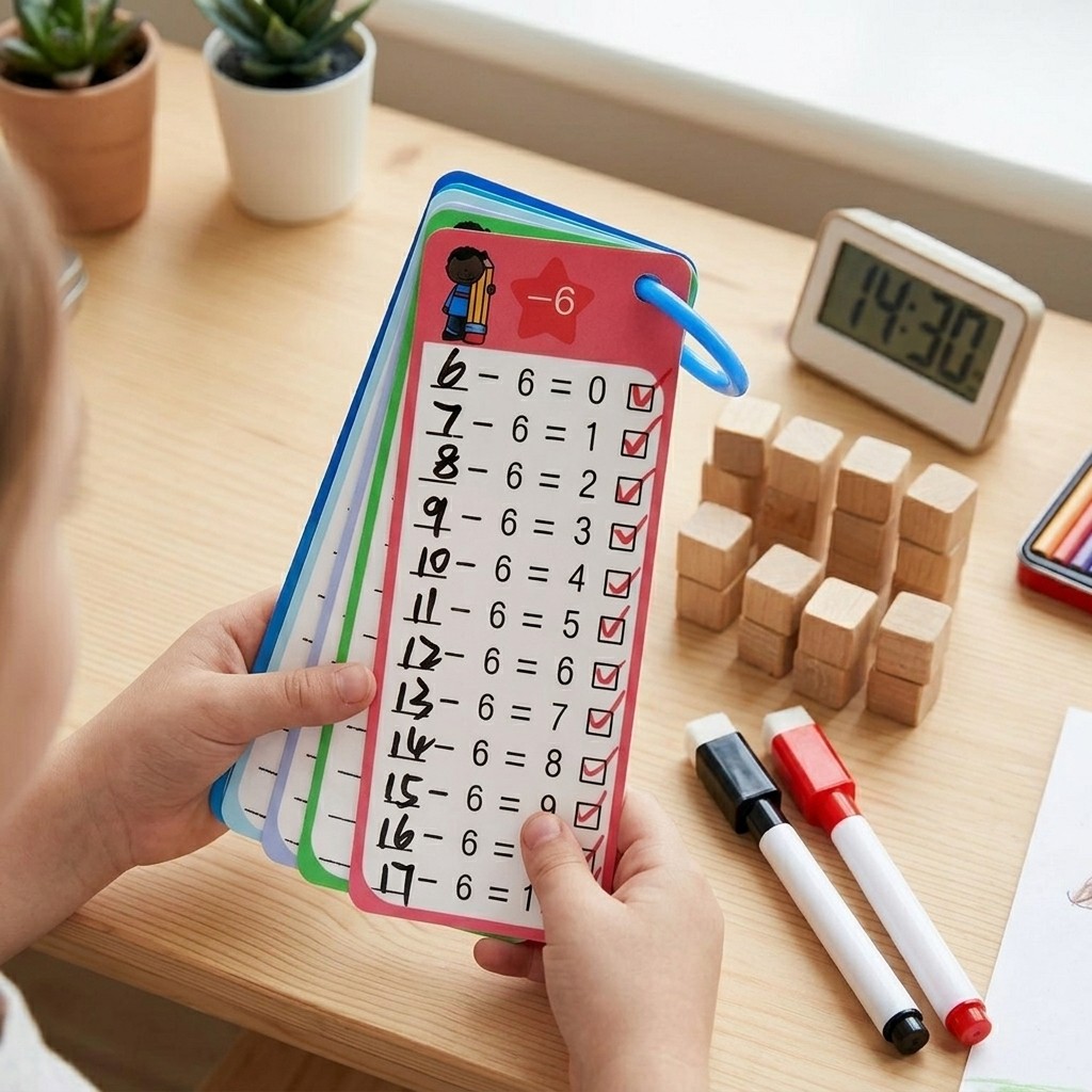 15Pcs Subtraction Math Flash Cards with 2 Pens & Ring for Kids Learning