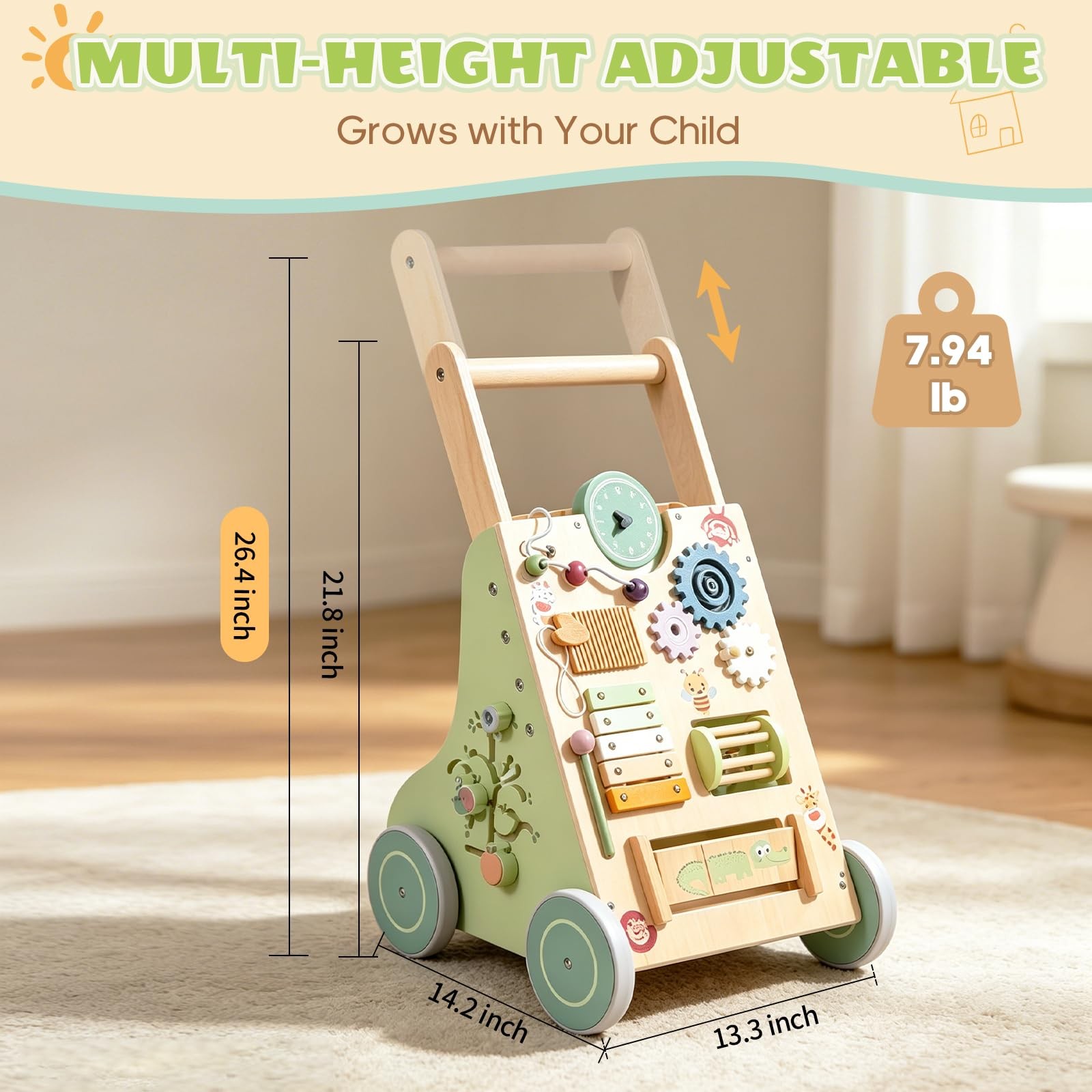 Wooden Baby Walker with 10-in-1 Activity Center, Montessori Toddler Push Toy …