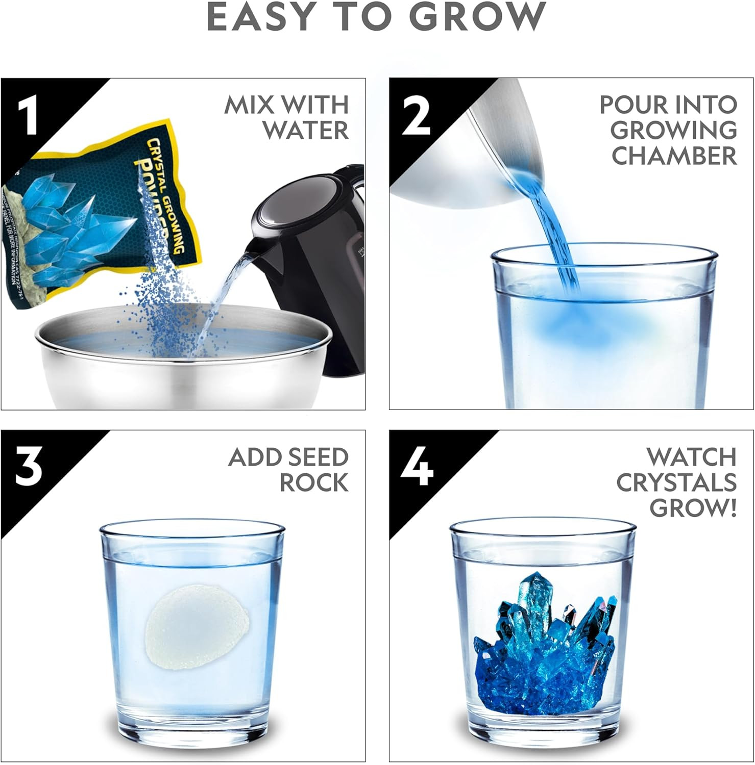 National Geographic Mega Crystal Growing Kit for Kids- Grow 6 Crystals with Ligh