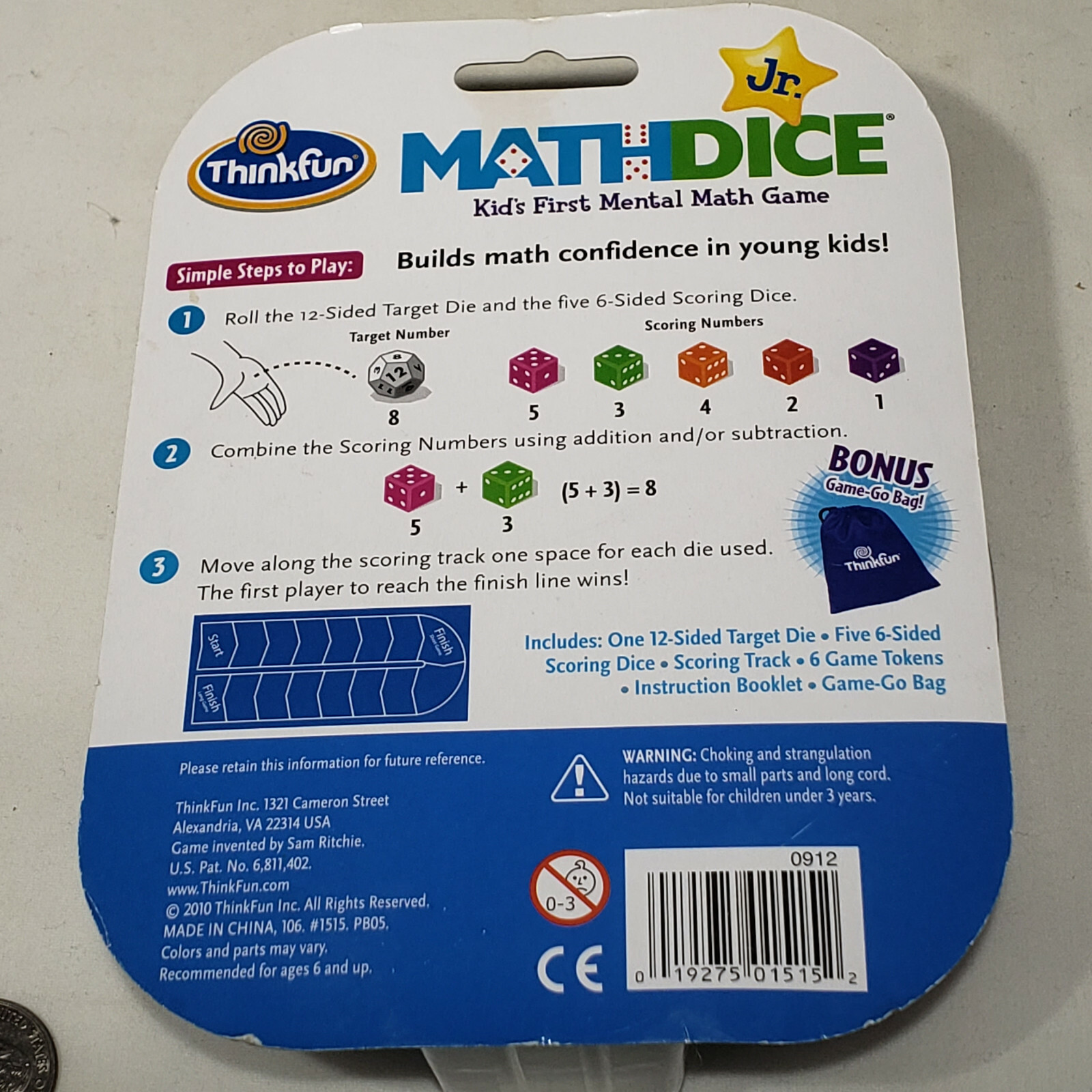 Math Dice Jr. by ThinkFun Kids First Mental Math Game Ages 6+ Factory Sealed