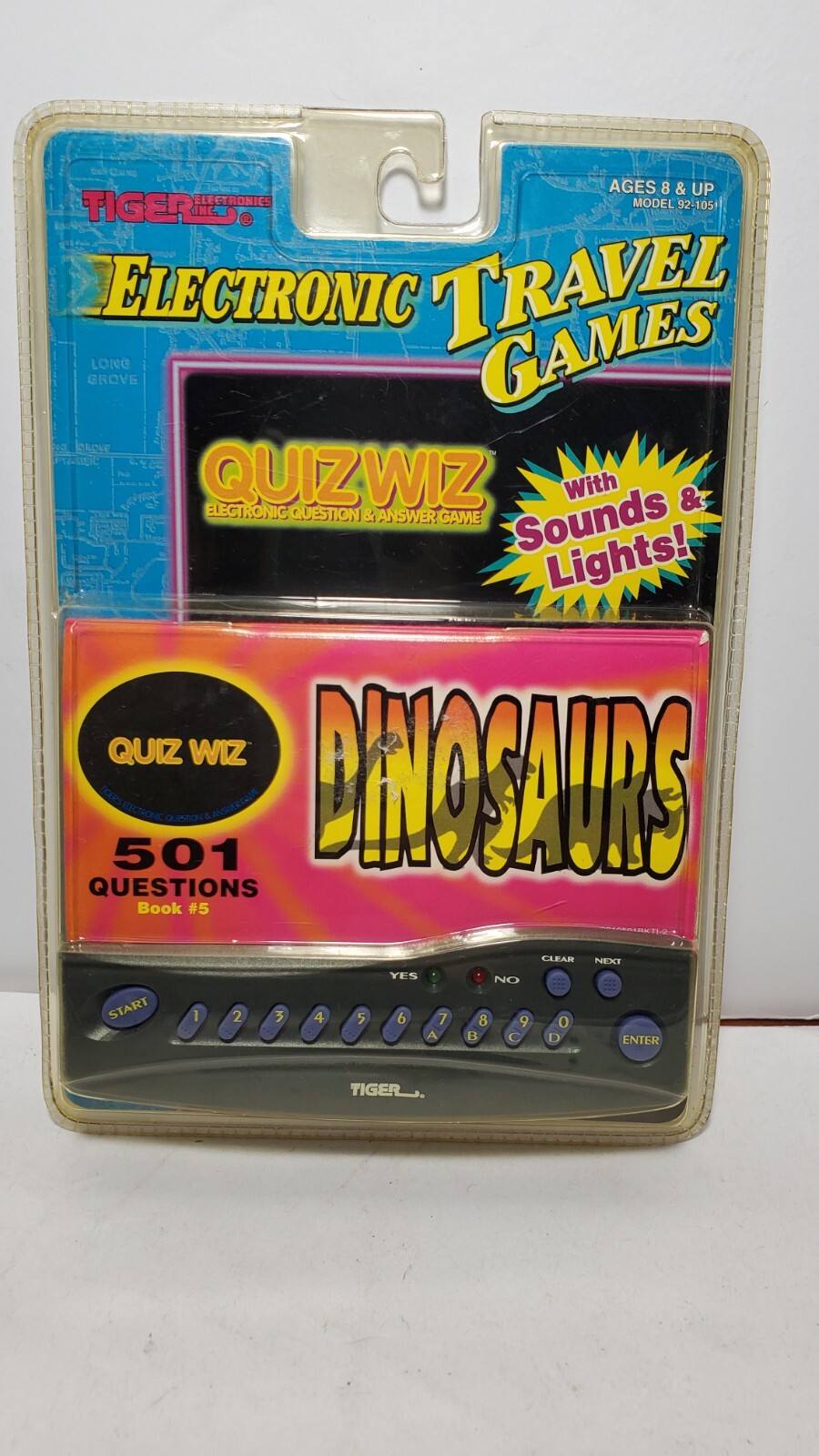 1996 Tiger QUIZ WIZ Electronic Travel HANDHELD Game w/Dinosaurs Question SEALED