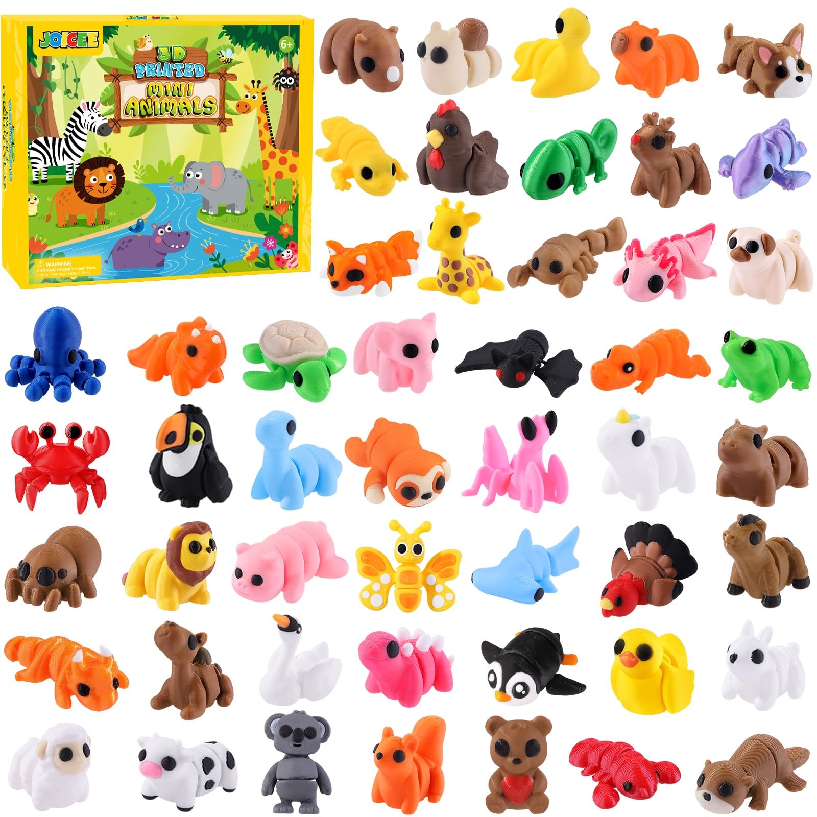 50 Pcs Mini 3D Printed Animal Figurines Set, Articulated Flexible Fidget Toys Cu