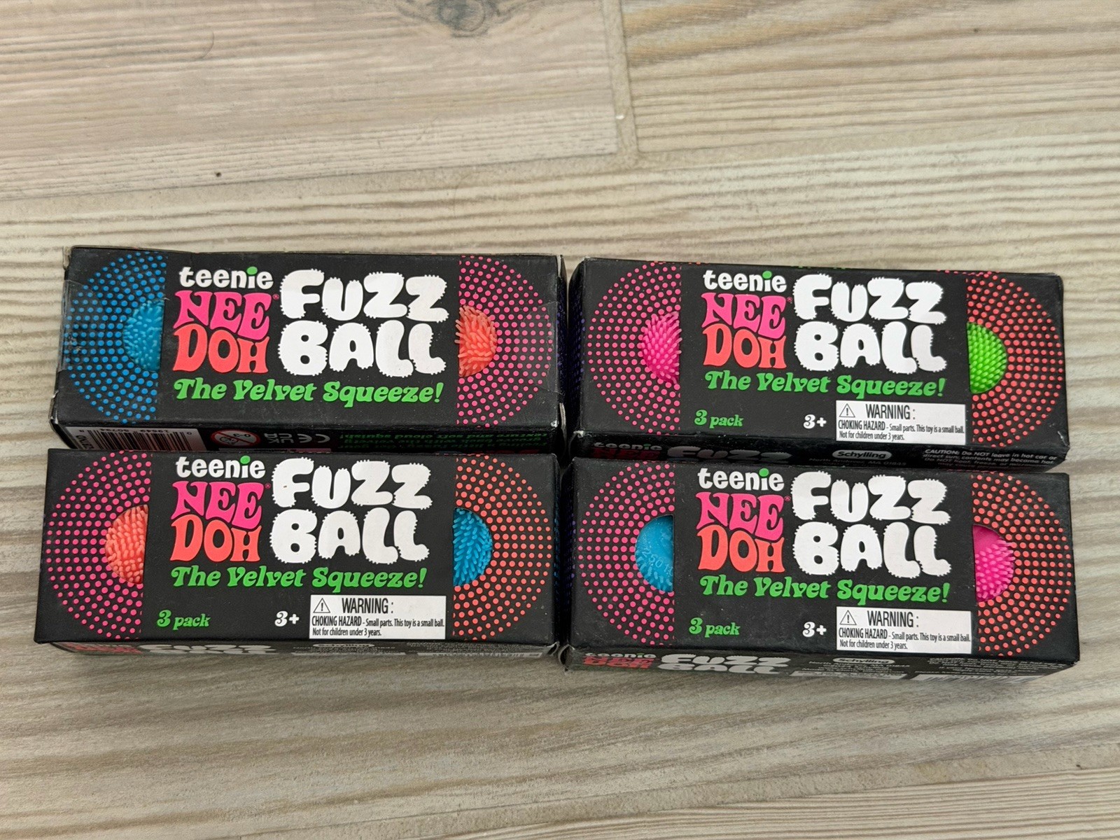NeeDoh Teenie Fuzzball Velvet Squeeze Toy 3 Pack. Random Colors. Fuzz Ball