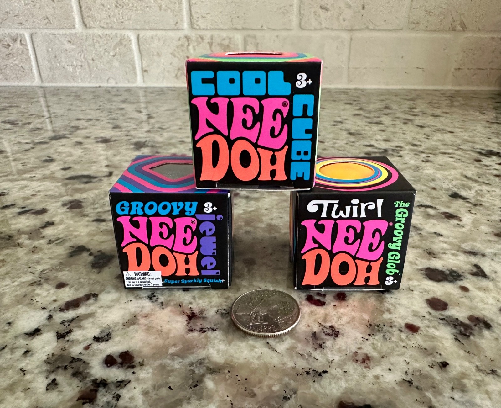 Schylling NeeDoh Lot of 3 Mini Cool Cube / Jewel / Twirl Groovy Glob Sensory New