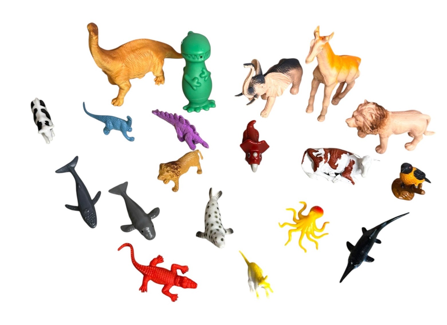 Mixed Lot of Toy Farm Animals, Zoo Animals, Dinosaurs and Sea Creatures