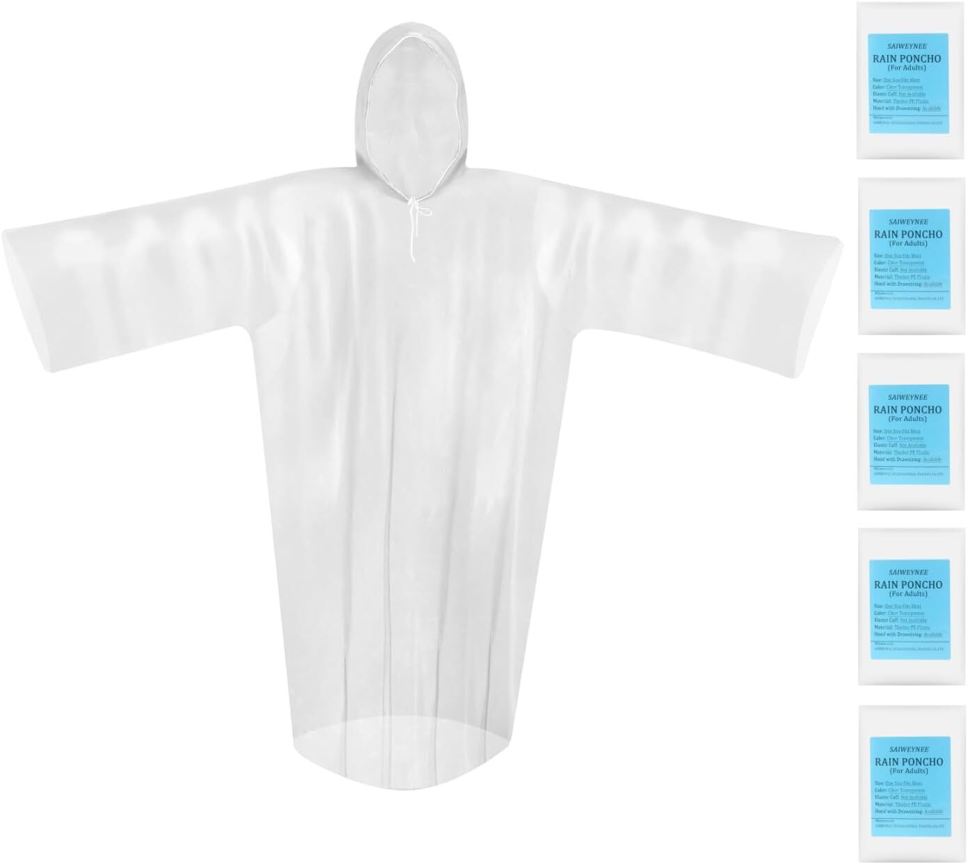 Disposable Rain Ponchos For Adults- Transparent Waterproof Ponchos With