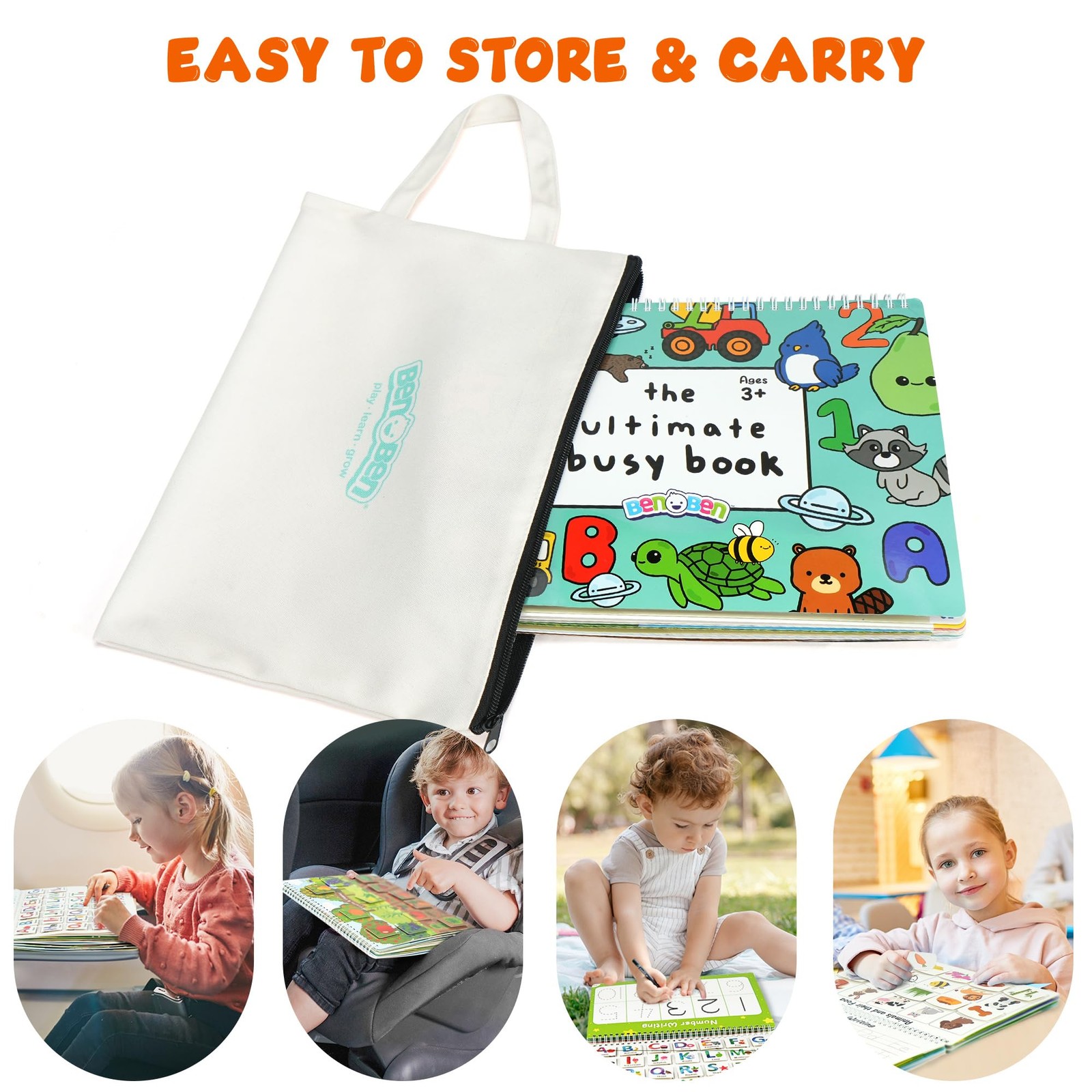 BenBen Busy Book for Toddlers, 30 Pages, Pre-Assembled, Medium, Brown