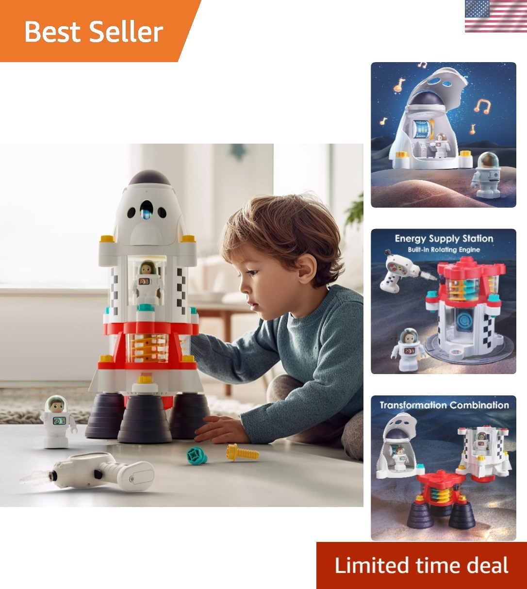 Rocket Outer Space Toys, Kids Spaceship Playset with Space Shuttle, Electric …
