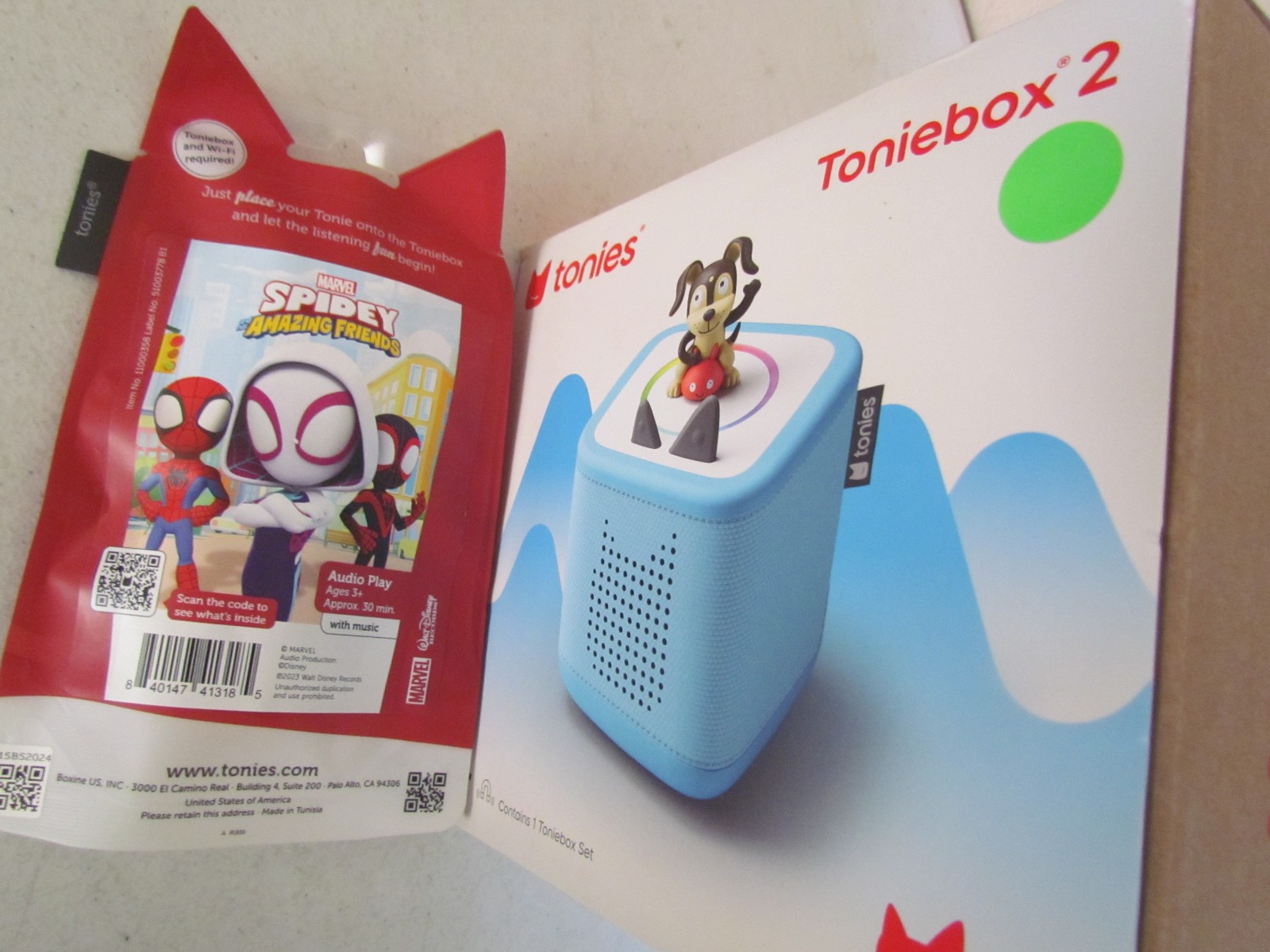 Tonies Toniebox 2 Starter Set Blue + Marvel Spidey Audio Figure Open Box Tested