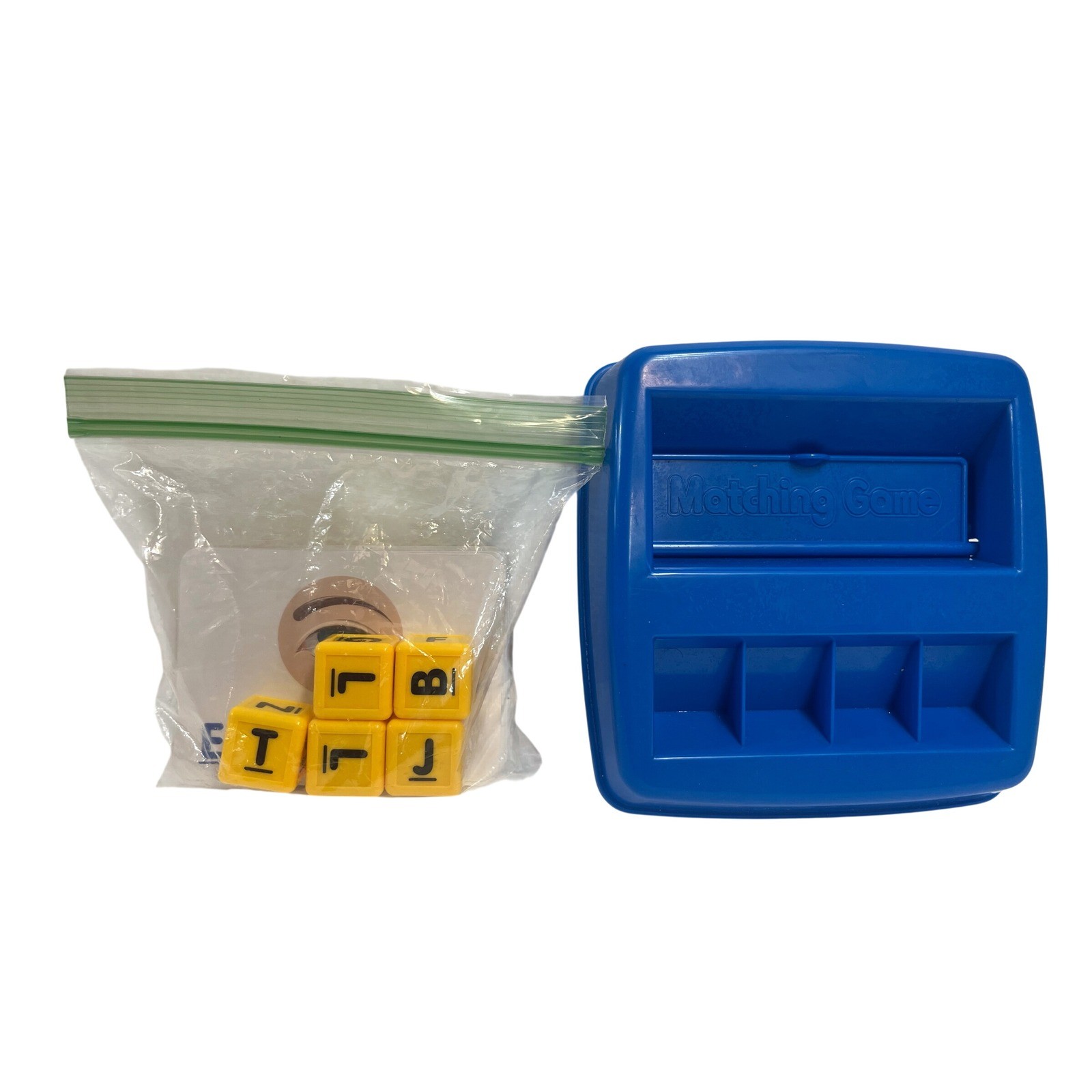 Kids Educational Spelling Matching Game Blue Console Yellow Letter Cubes Cards