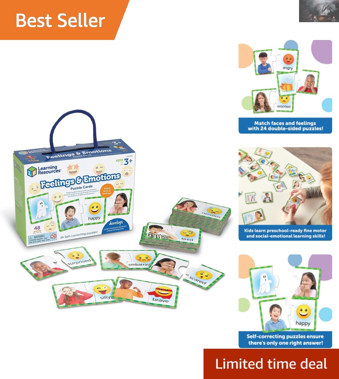 Durable Emotional Awareness Puzzle Cards – Enhance Social Skills in Kids Ages 3+