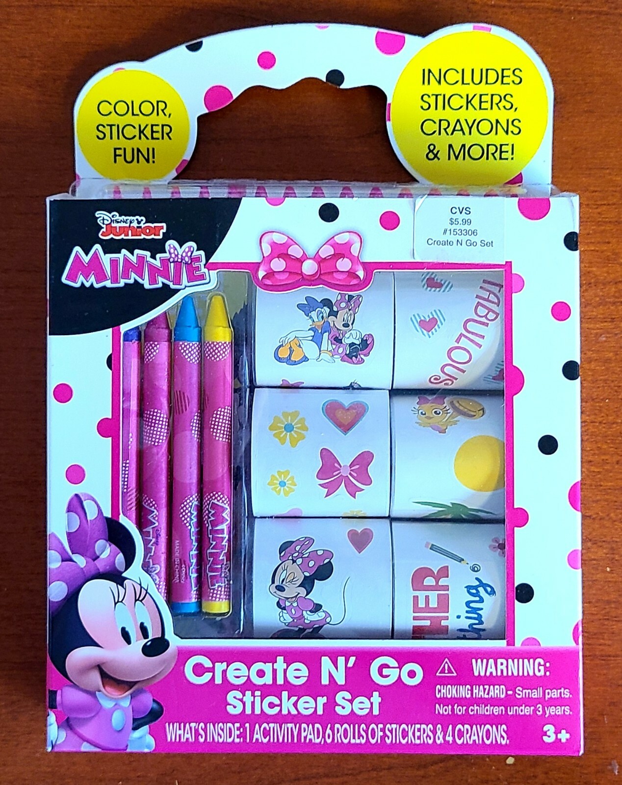 Disney Minnie Mouse Create N Go Sticker Set Toy Brand New Spiral Pad crayons.