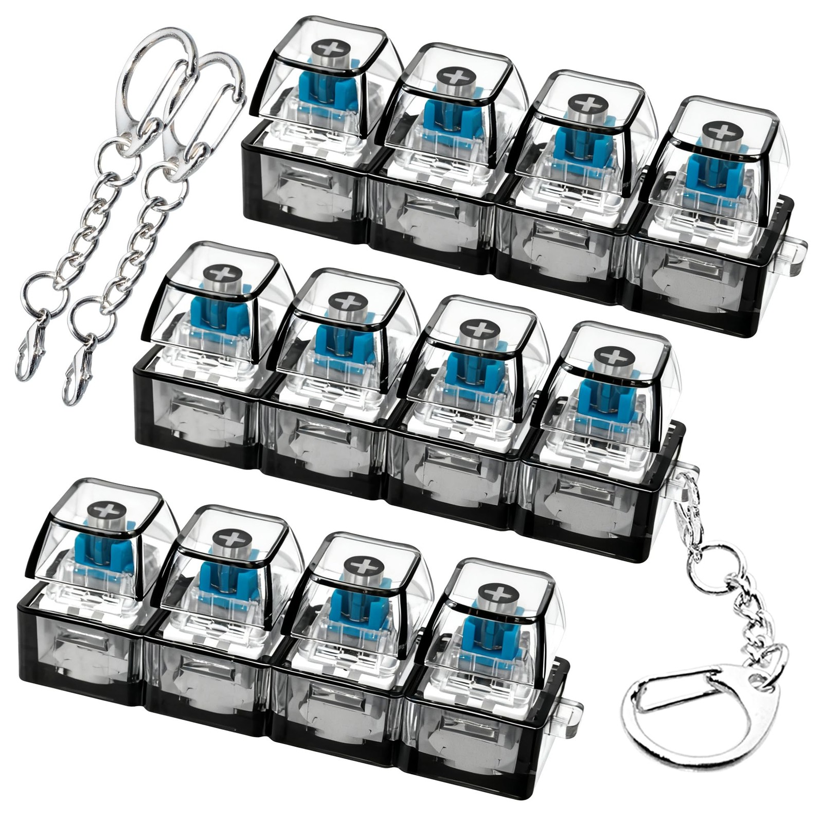 3-Pack 4-in-1 Keyboard Fidget Keychain Button Clicker Stress Relief Toy for Kids