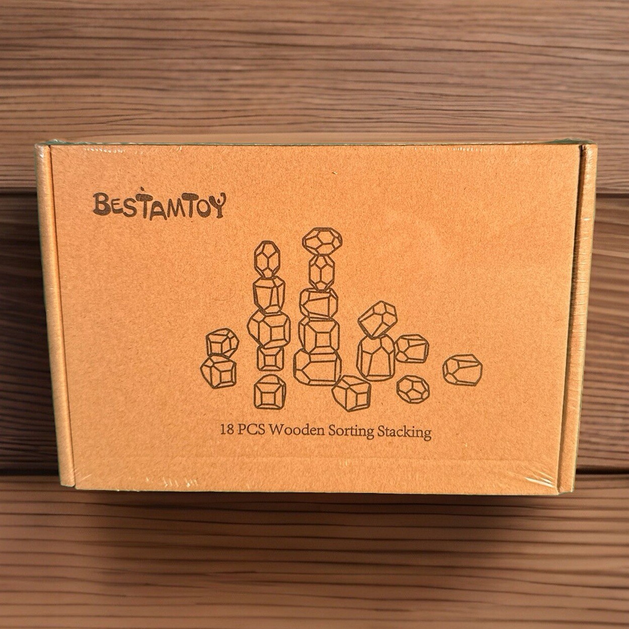 Bestamtoy 18 PCS Wooden Sorting Stacking Balancing Stones Educational Preschool+