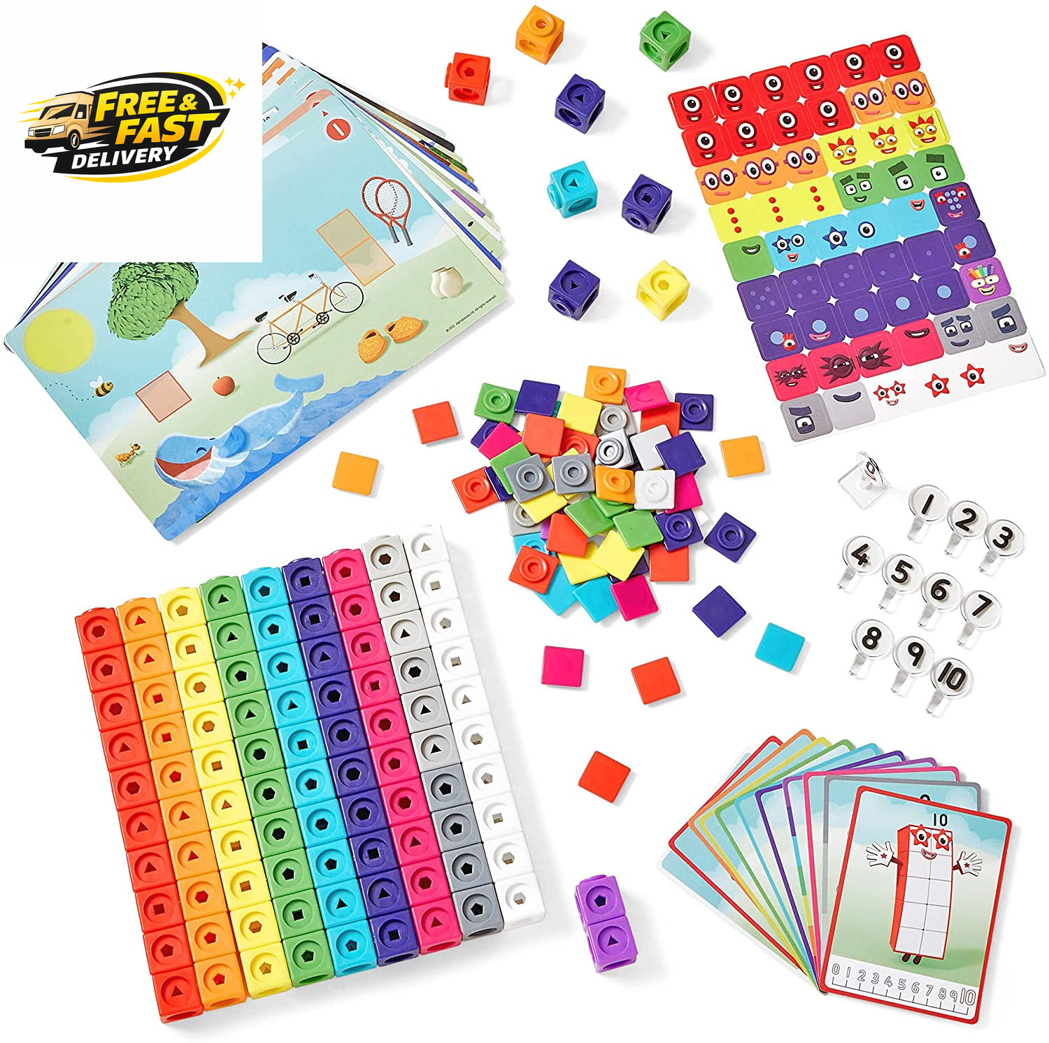 Mathlink Cubes 1-10 Activity Set, 30 Preschool Learning Activities, Counting Blo