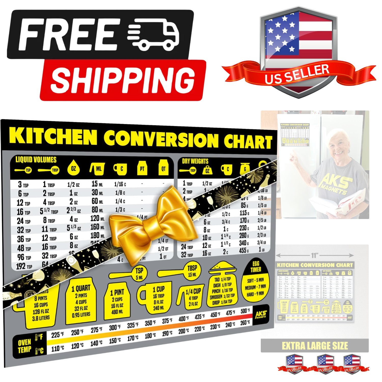 Kitchen Measurement Conversion Chart Magnet – Extra Large Easy to Read Magnet…