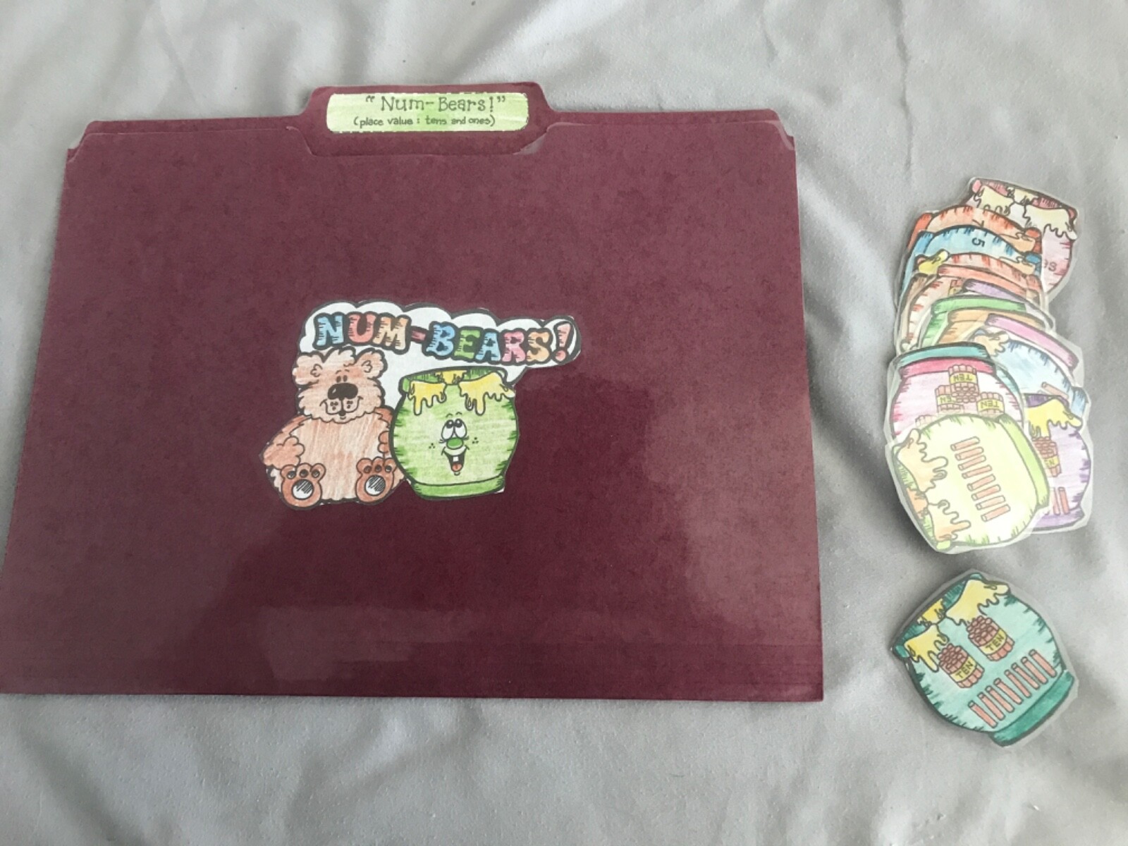 Num-Bears! Place value 1s 10s grades 1-4 file folder game teacher resource
