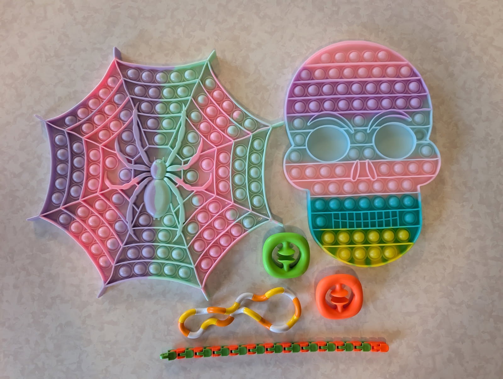 Rainbow Pop It Sensory Fidget Toy Set Spider Web Skull Tactile Ages 4-11