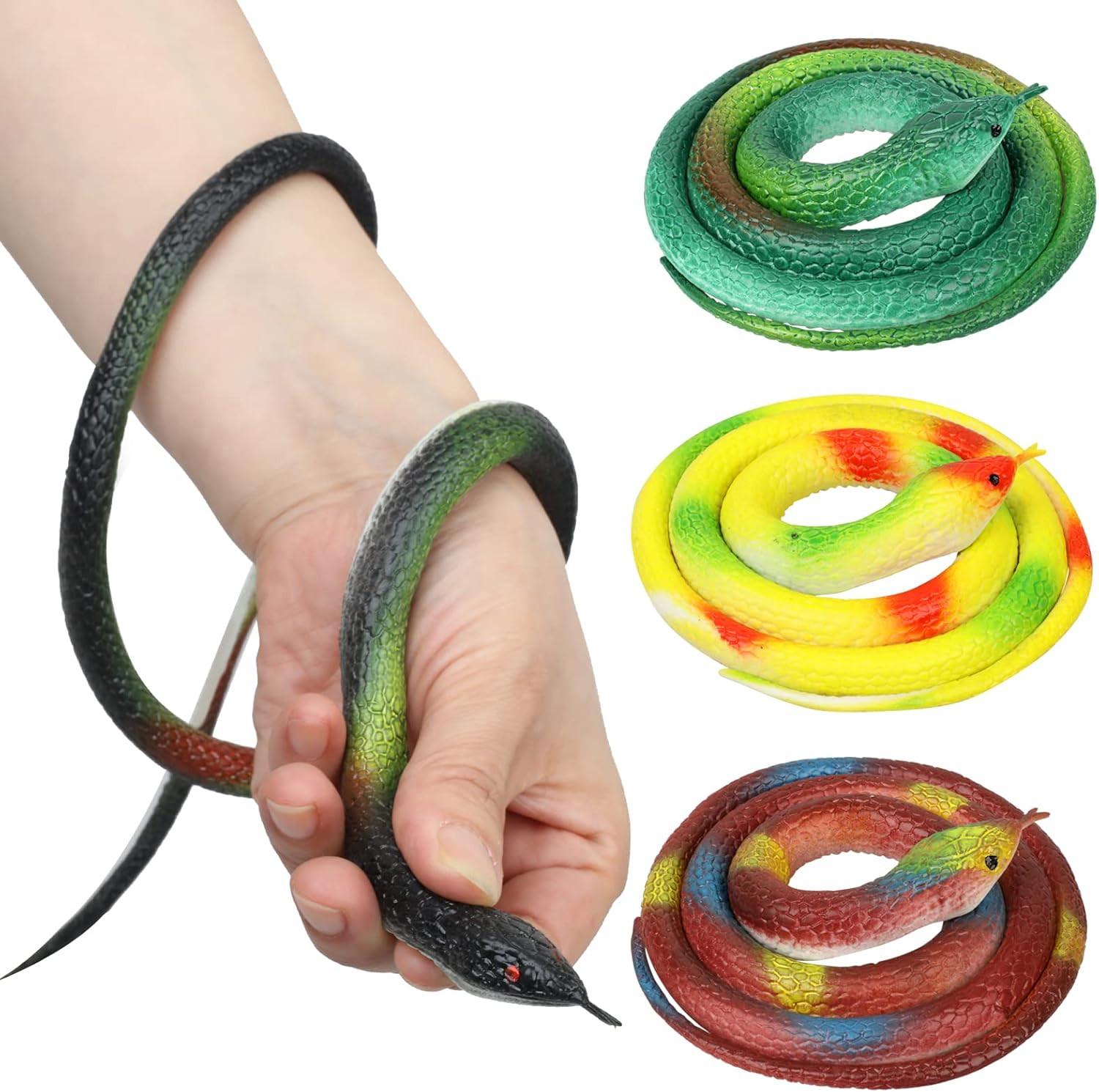Rubber Snakes to Keep Birds Away – 4 Pieces Realistic Fake Rubber Snake Toys for