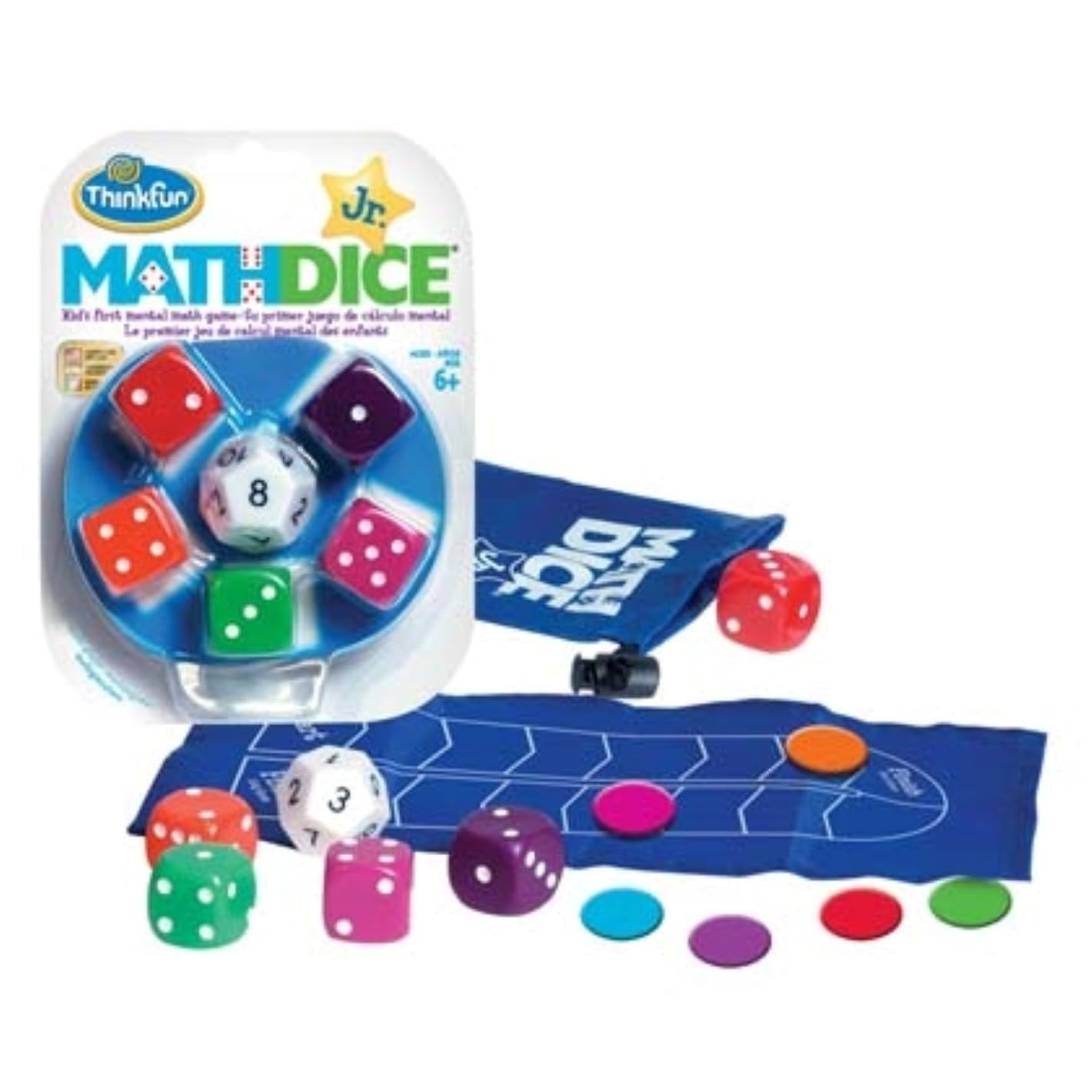 ThinkFun Math Dice Junior Game – Engaging Medium, White, Red, and Blue