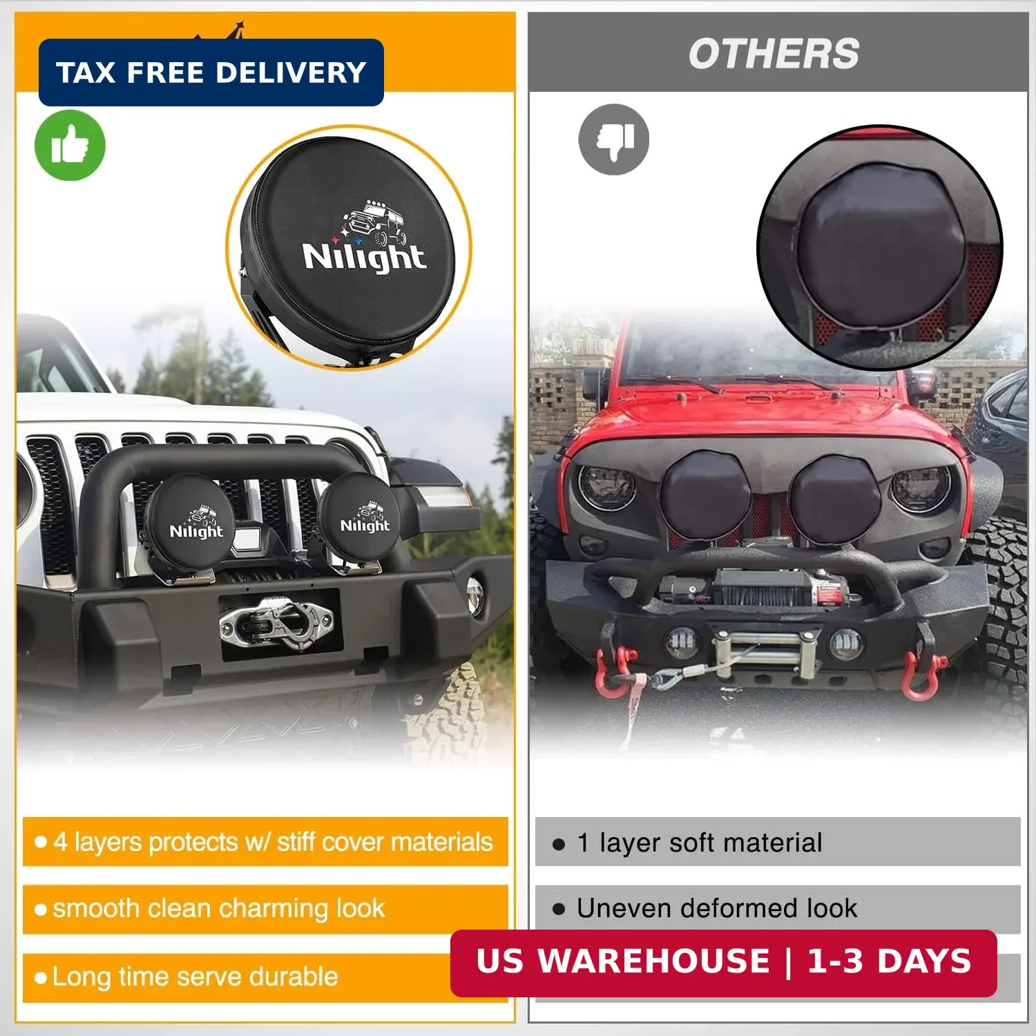 Nilight 9inch Round Offroad Driving Pod Light Cover, 9.25 Inch Diameter Black Le