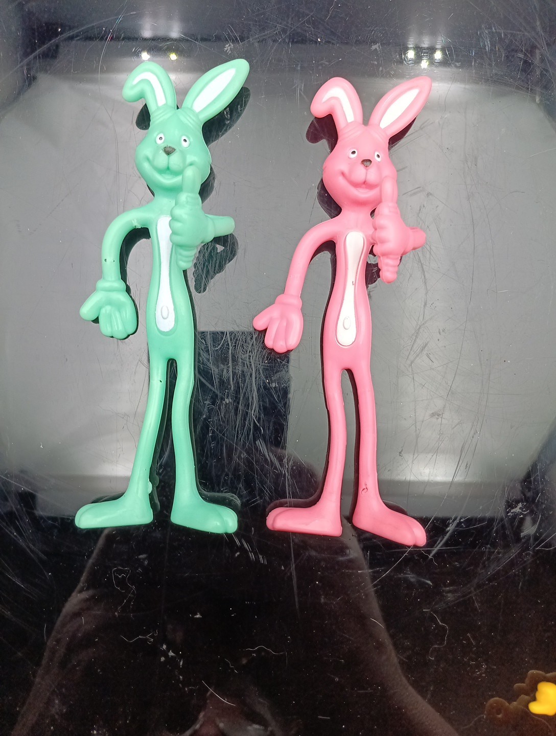 Lot Of 2 Pink & Green Bendable Bunny Rabbit 5.25″ Figures Free Shipping! T2240