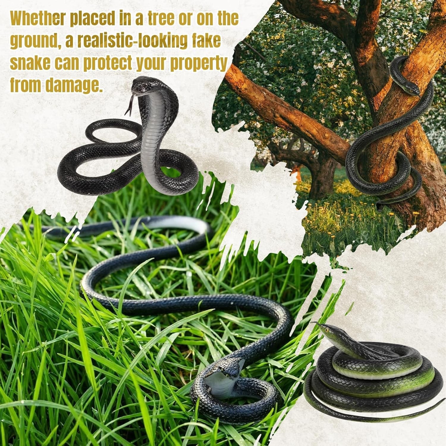 2 Pcs 47 Inch Rubber Realistic Snakes Large Fake Garden Snake to Keep Birds