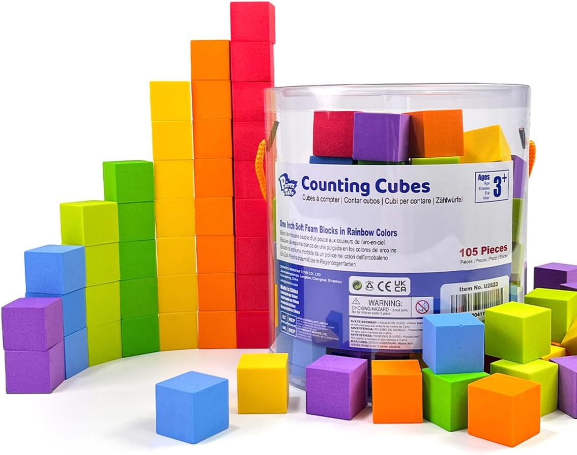 Foam Counting Blocks, 105 Pieces 1 Inch Soft Rainbow Math Counters Cubes, Math M