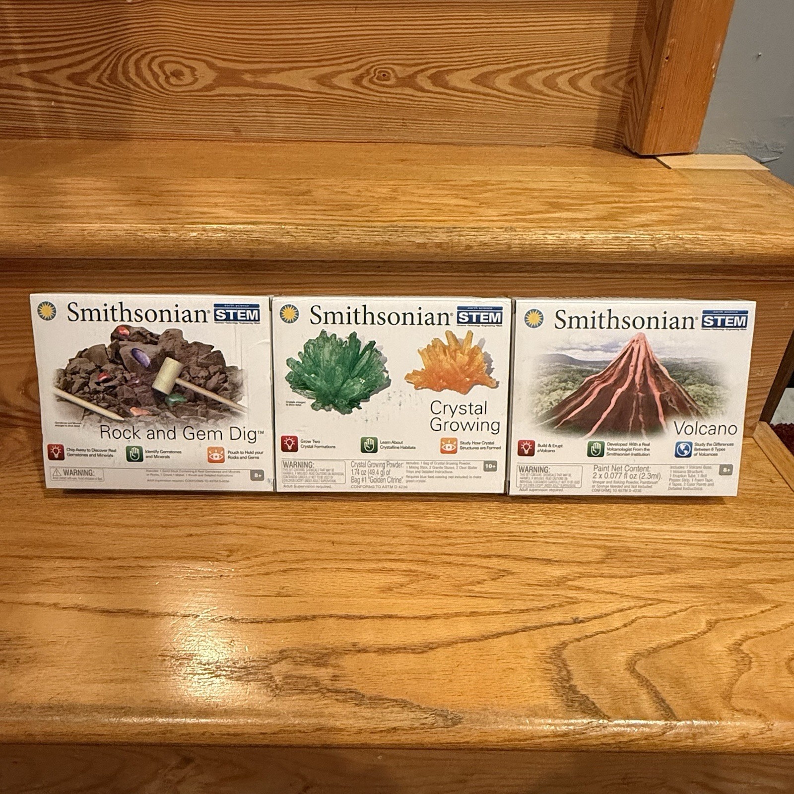 Smithsonian STEM Kit Lot (3) Crystal Growing, Volcano, Rock Gem Dig NEW