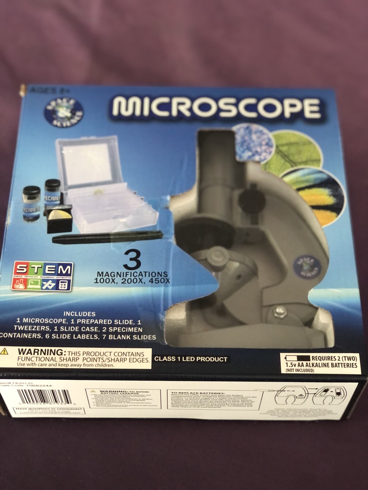 NEW Space & Science MICROSCOPE kit 3x magnifications prepared slide STEM set