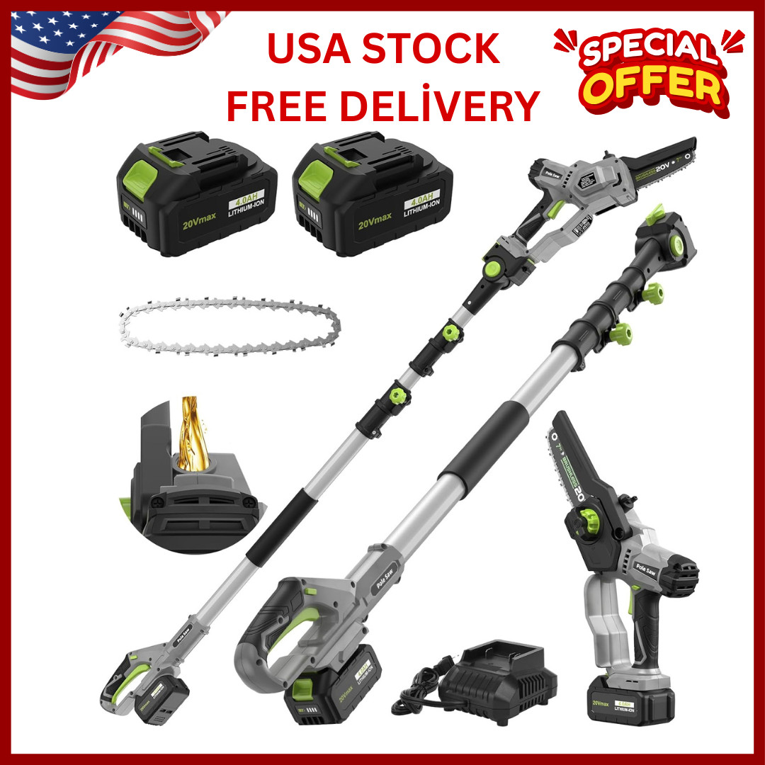 2-in-1 Cordless Pole Saw (2025 Upgraded), 7 Inch Brushless Mini Chainsaw with