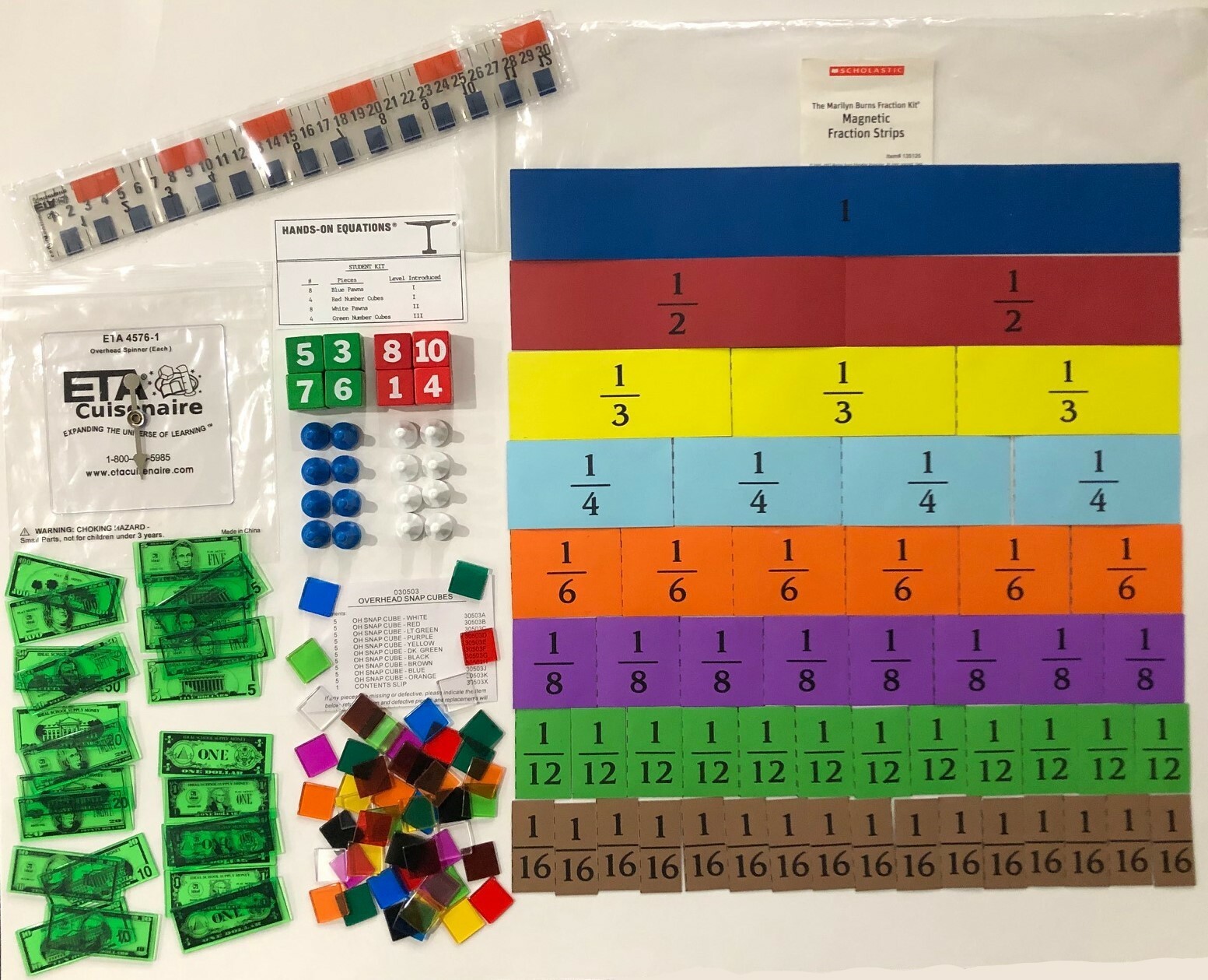 MANIPULATIVES (Magnetic Fractions, Overhead Money, Spinner, Snap Cubes, etc.)