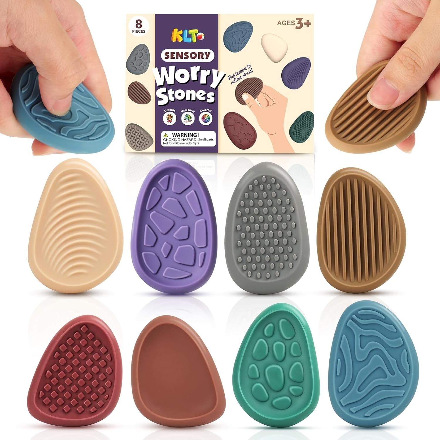 8 Pack Texture Worry Stone Sensory Fidget Toys Stress Relief