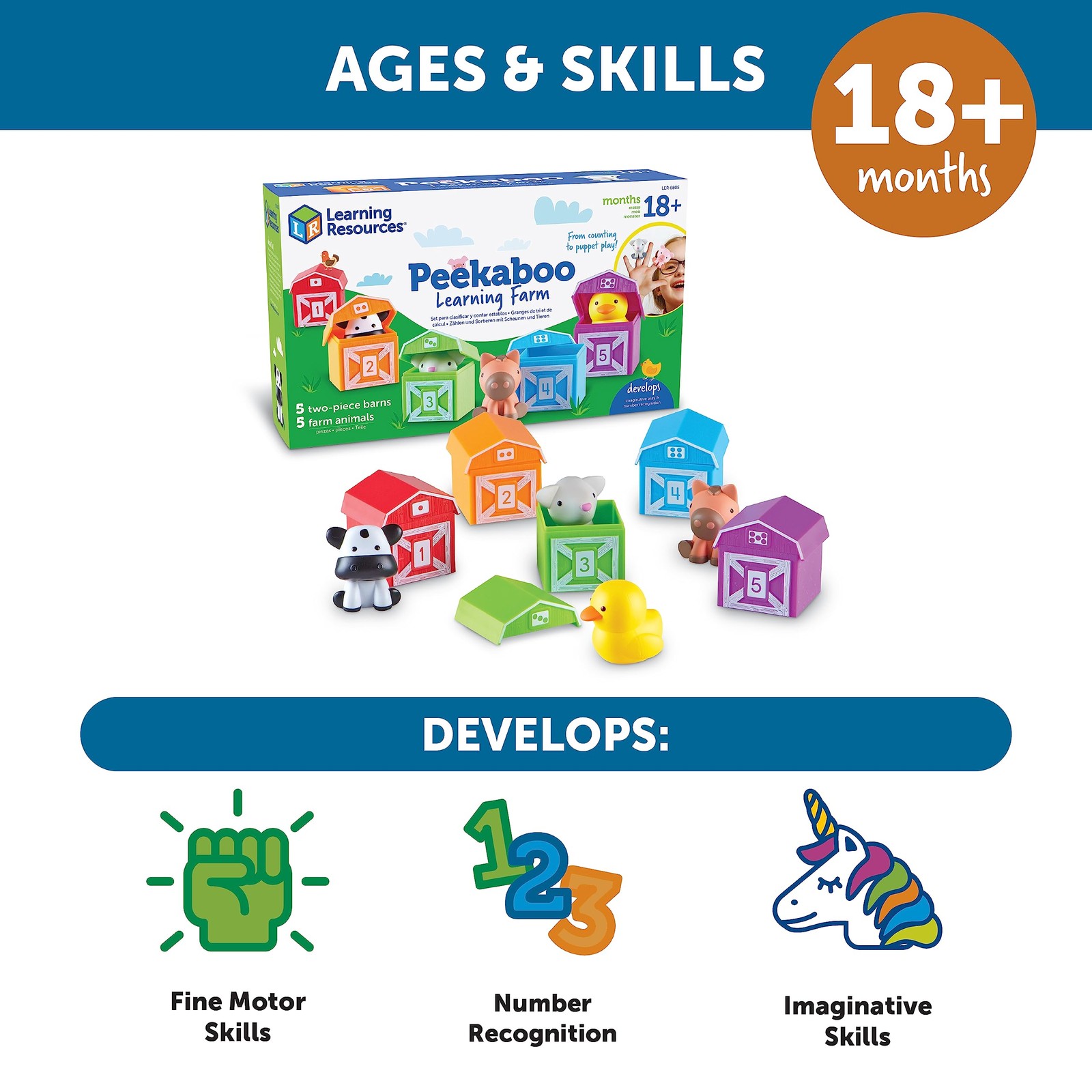 Learning Resources Peekaboo Farm – 6.2 X 10.4 X 2.7 Inches, Multi