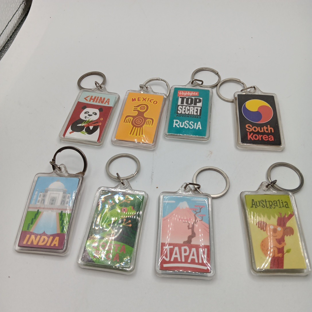 Lot Of 8 HIGHLIGHTS Top Secret Adventures Keychains JAPAN Mexico AUSTRALIA China