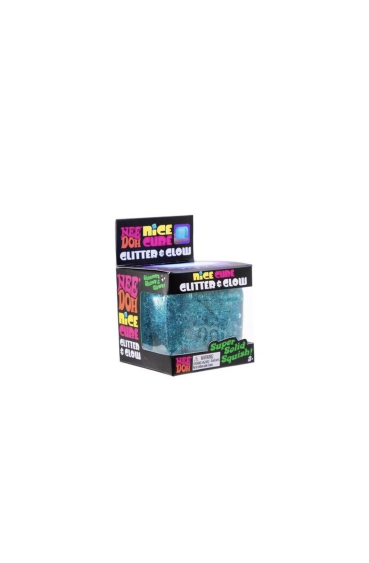 NeeDoh Nice Cube Glitter and Glow, Nee Doh Squishy, Glowing Ice Cube Blue