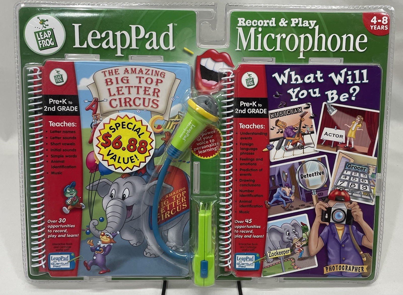 NEW! Leap Frog LeapPad Record & Play Microphone 2 Books Pre-K – 2nd Quantum Pad