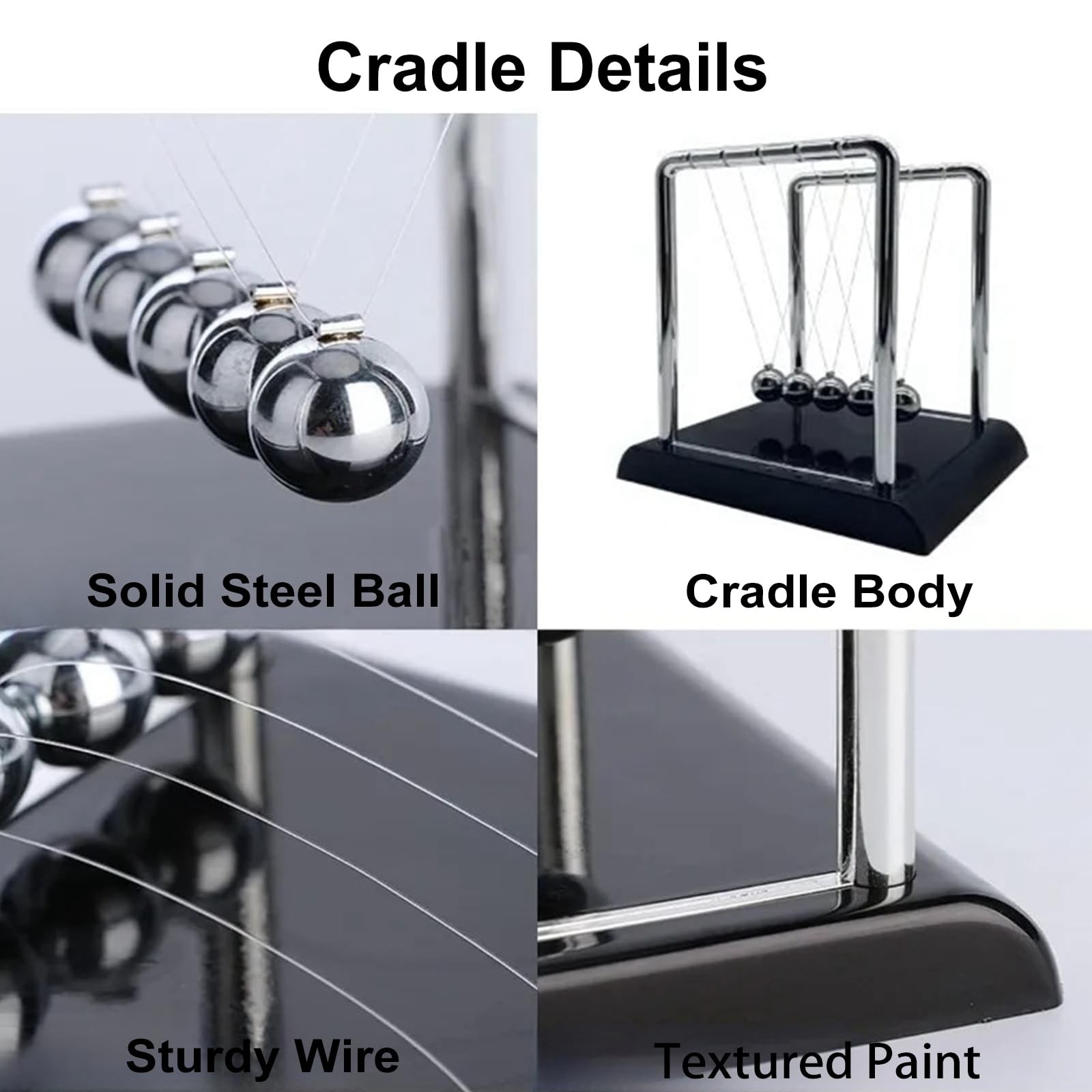 Newtons Cradle Balance Balls Large Black Desk Sculpture and Physics Toy Decor
