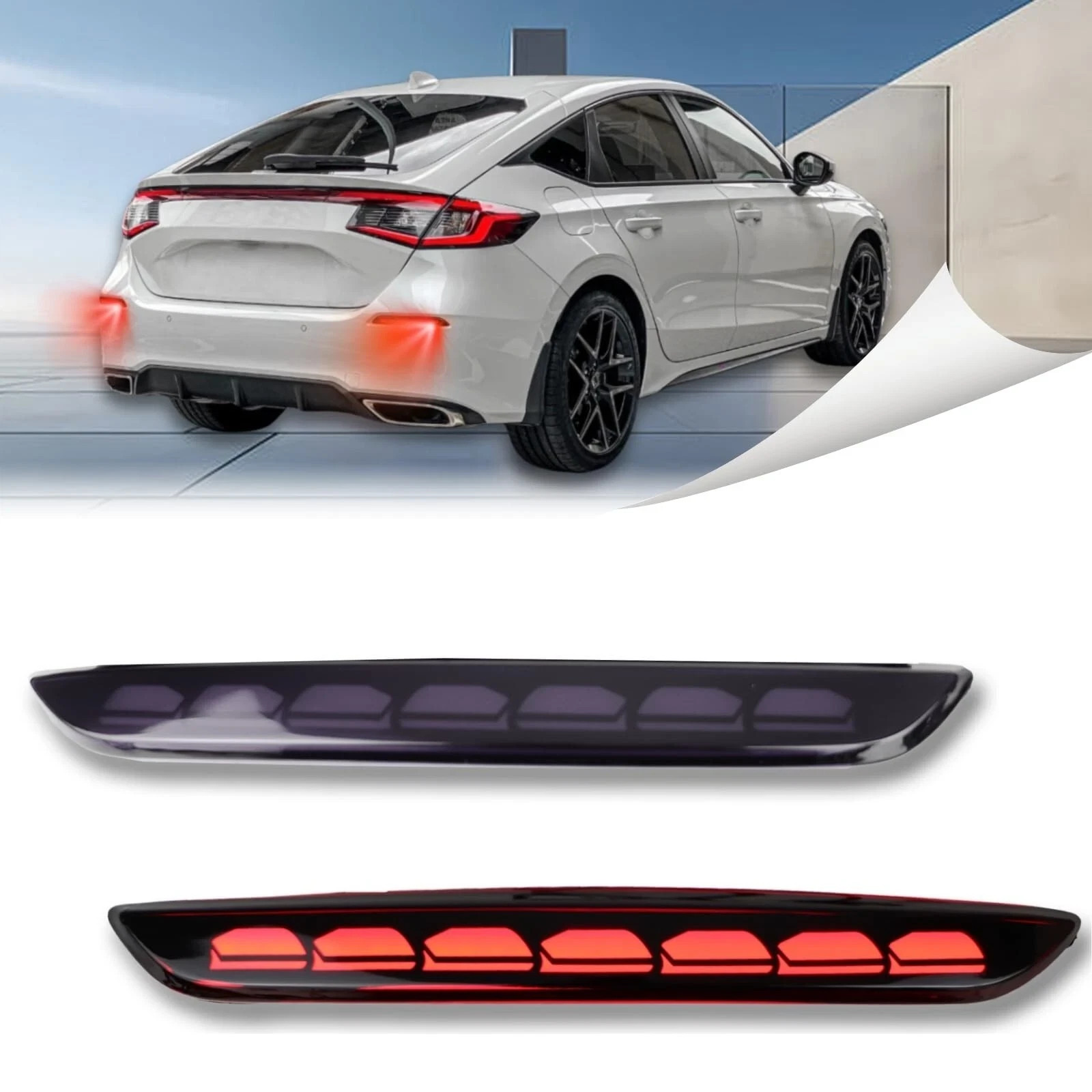 Smoked Housing Full LED Rear Reflector Fog Lamps for Honda Civic Hatchback 11…