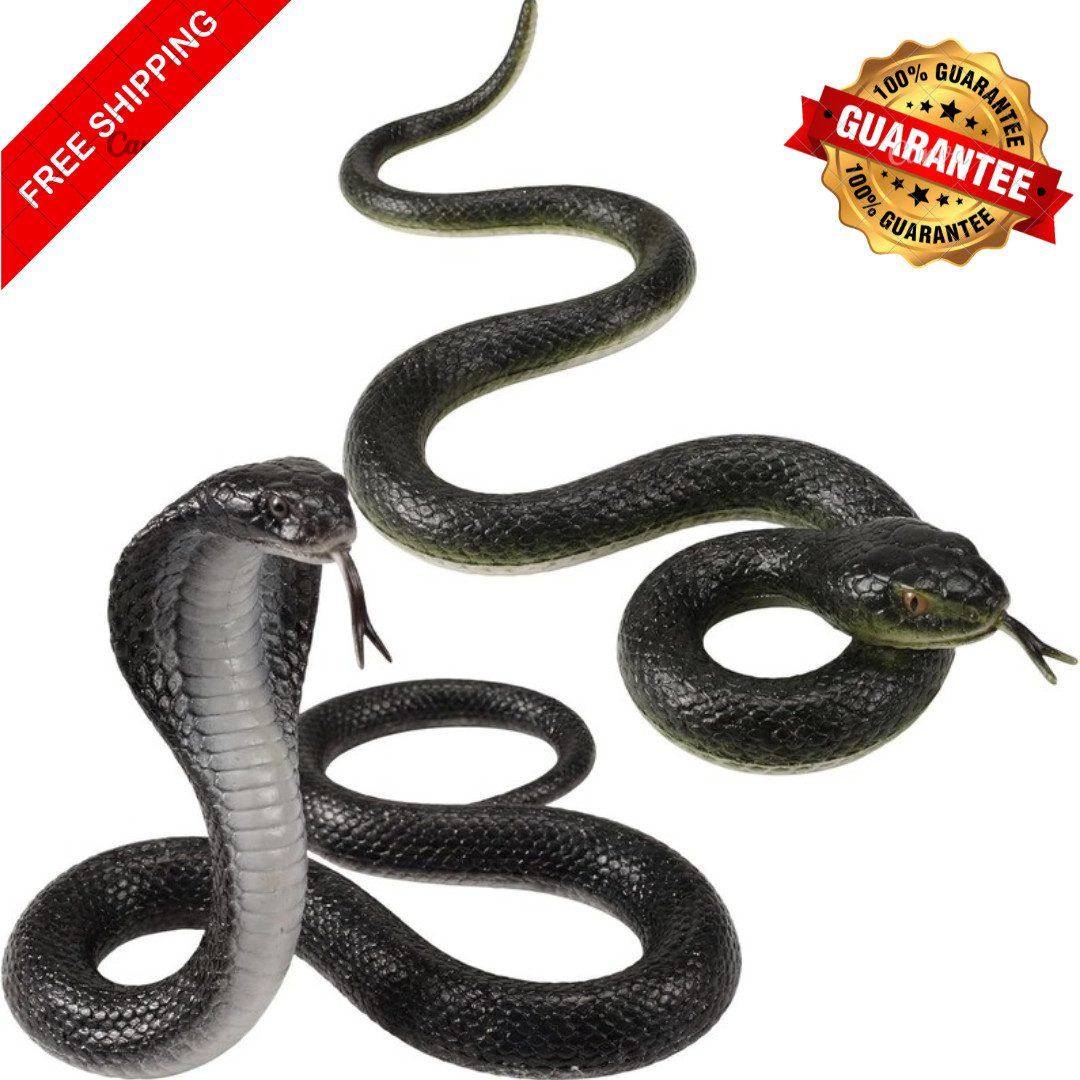2 Pcs 47 Inch Rubber Realistic Snakes Large Fake Garden Snake to Keep Birds