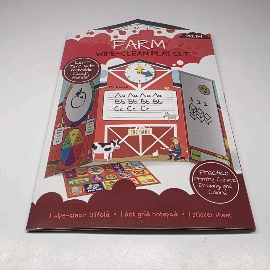 FARM Wipe Clean Play Set Pre K-1 Learn Time, Letters, Drawing, Colors – NEW