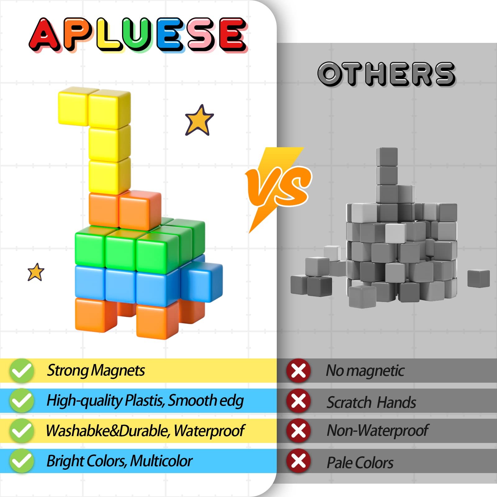 Apluses 42PCS Magnetic Blocks, Gifts for 3 1 Inch x 1 x 1 Inch, 6 Color