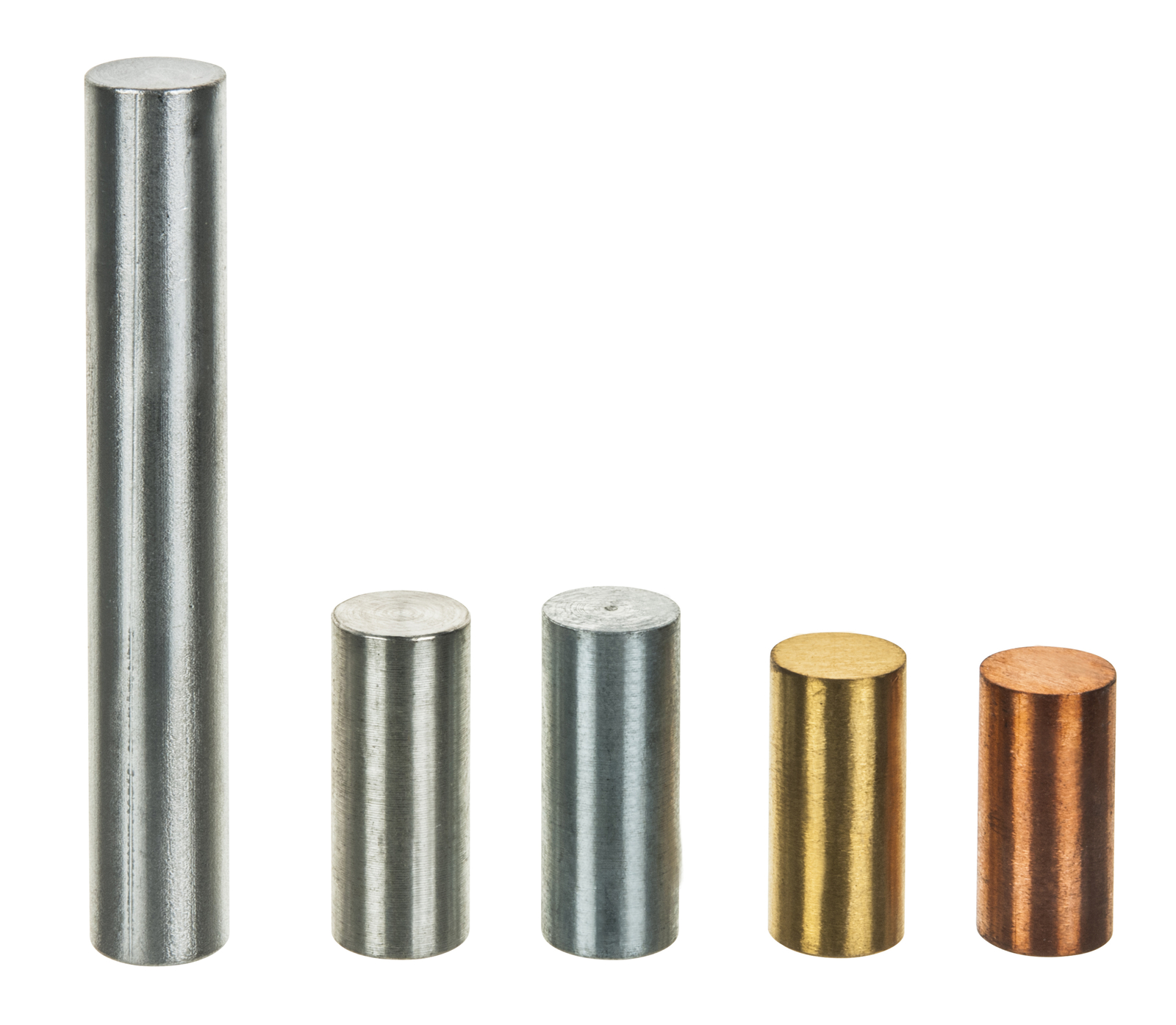 5pc Equal Mass Cylinders Set – Zinc, Copper, Aluminum, Tin & Brass – Eisco Labs