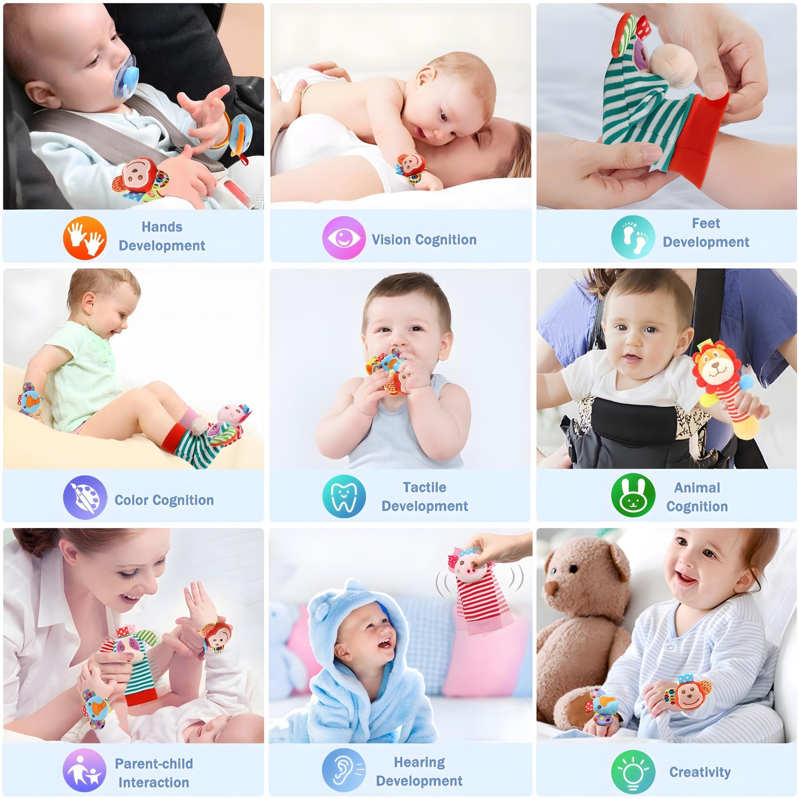Wrist Rattles Foot Finder Rattle Toy for 0-4 Months Baby, Feet Leg multicolor