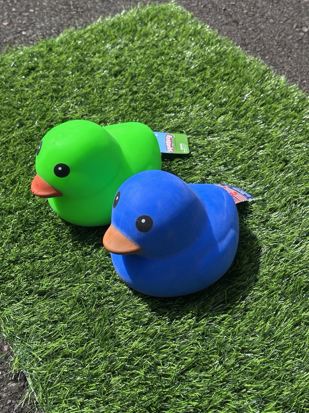 Sunny Days Jumbo Squeezy Duck Squishy Toy Set Of 2 New – Green, Blue