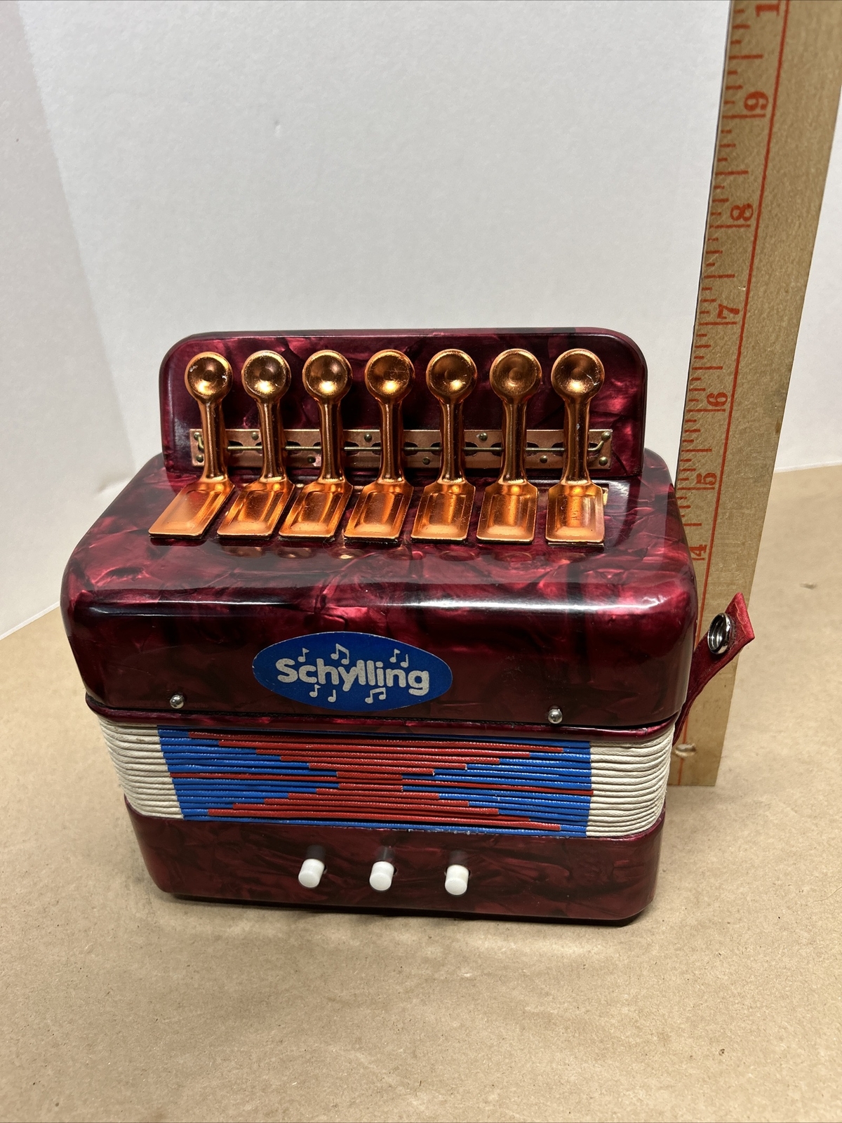 Schylling Red Marble Accordion Childs Musical Toy Instrument Squeeze Box Works!